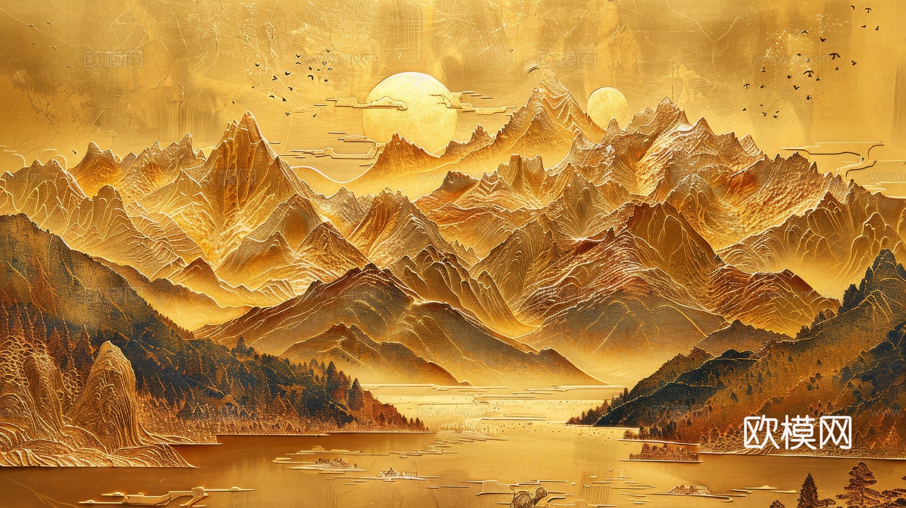 新中式山水国风背景