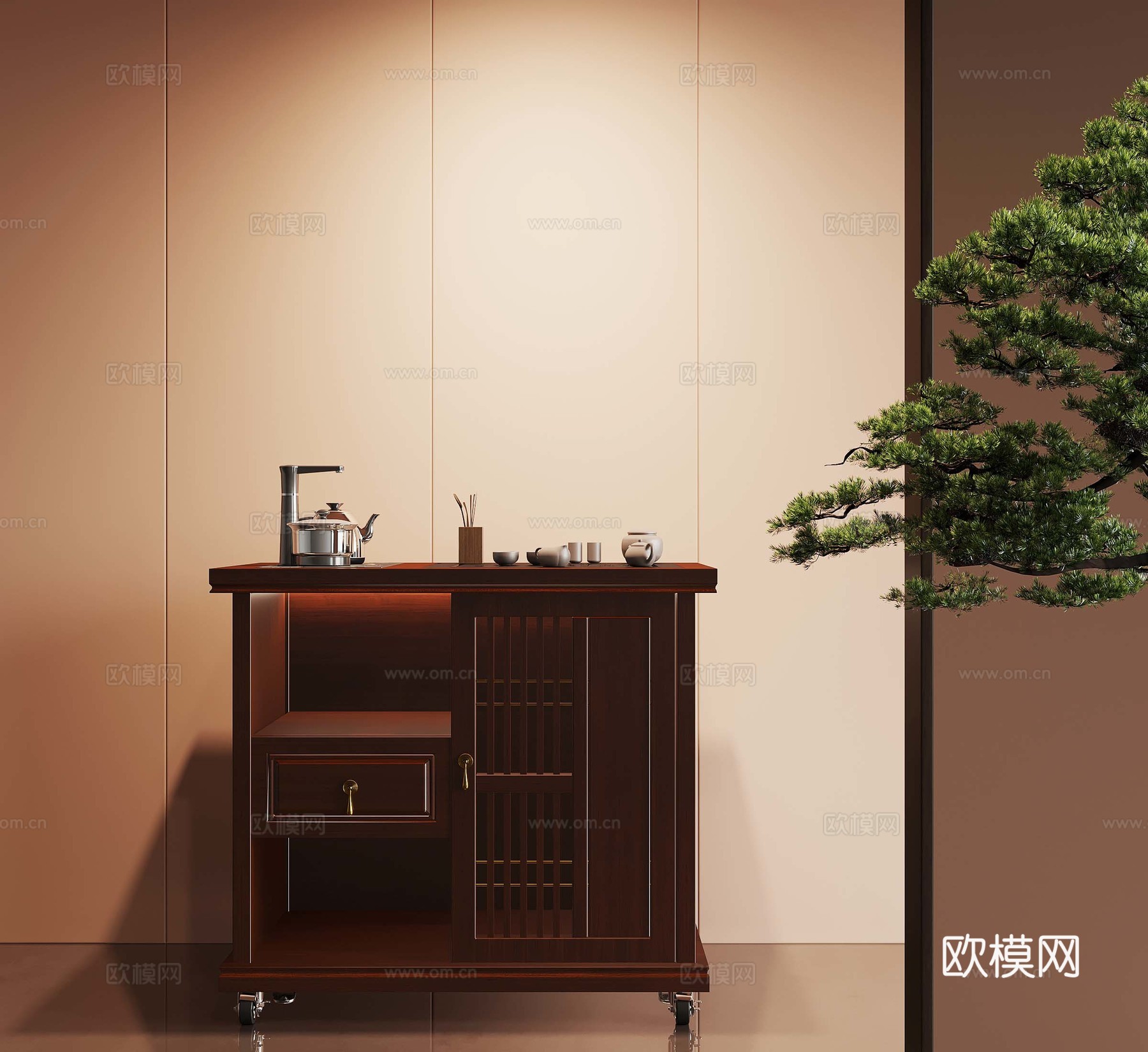 新中式茶水柜3d模型