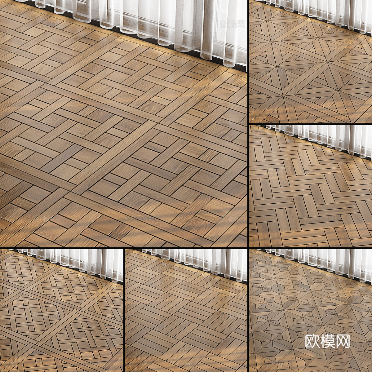 新中式复合拼花木地板3d模型