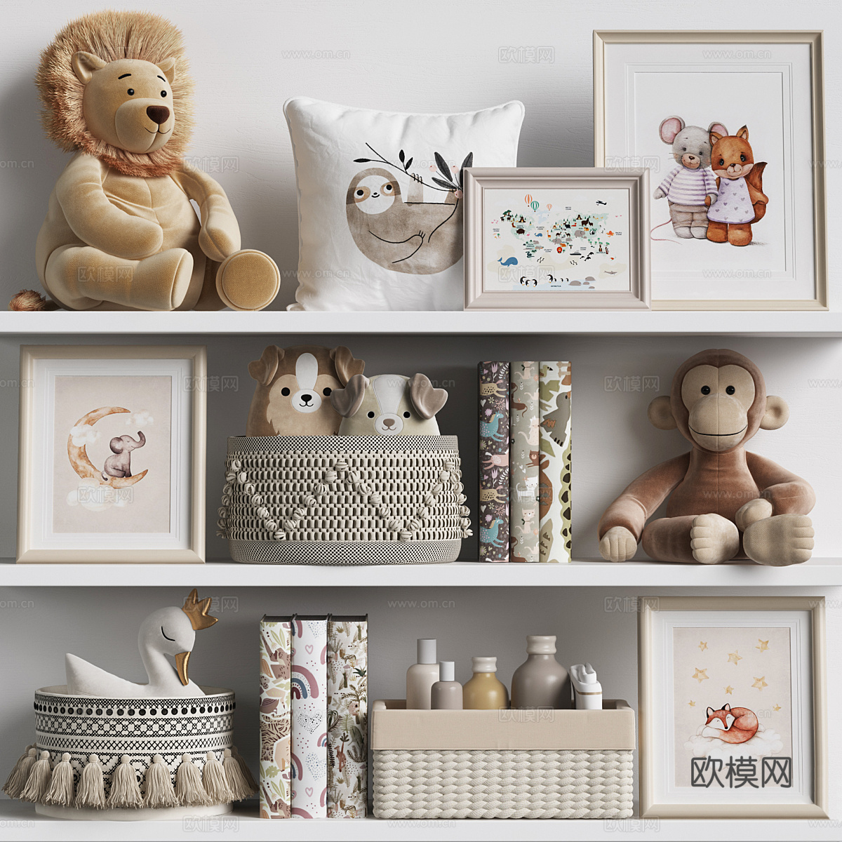 现代奶油风儿童饰品 毛绒玩具3d模型