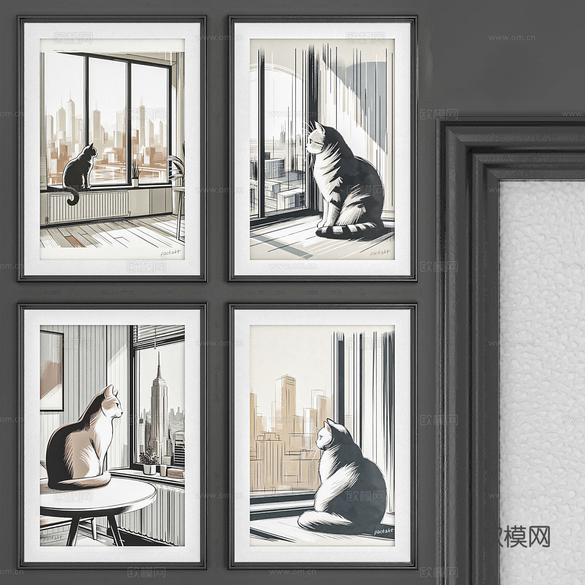 现代墙饰猫咪挂画3d模型