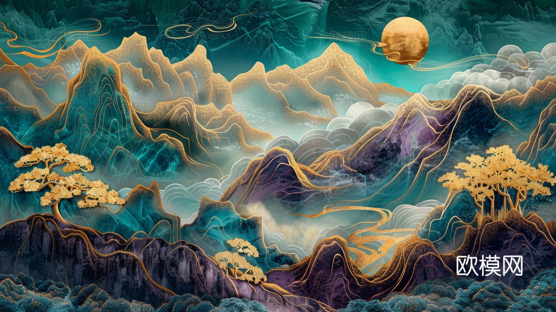 新中式山水国风背景