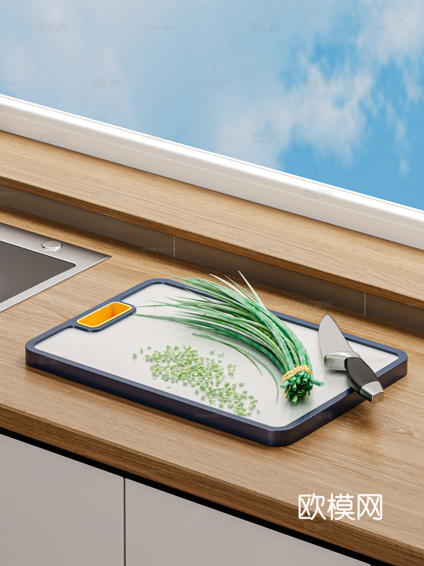 现代砧板 菜刀3d模型