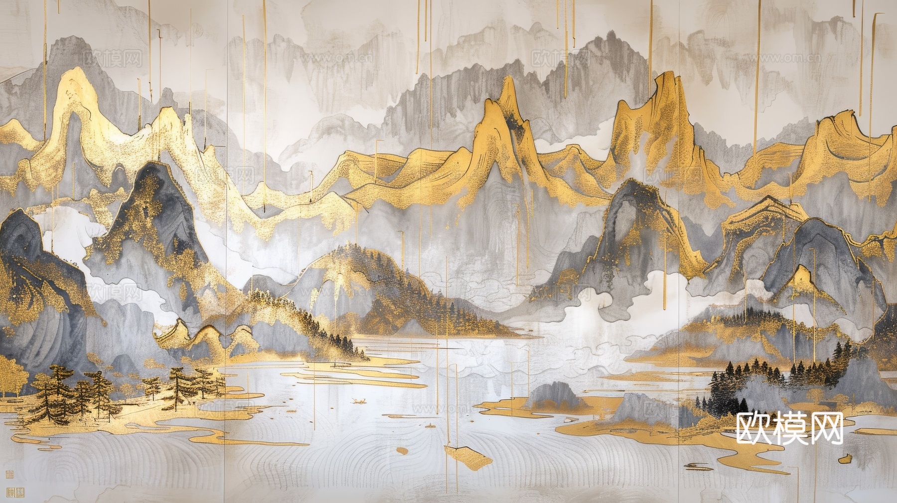 新中式山水国风背景