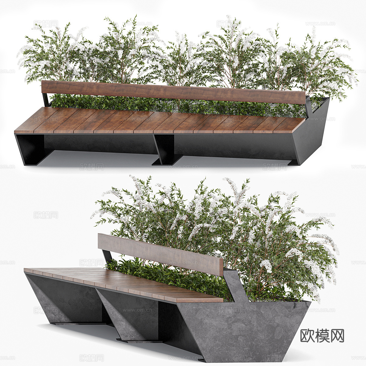 现代公园长凳3d模型