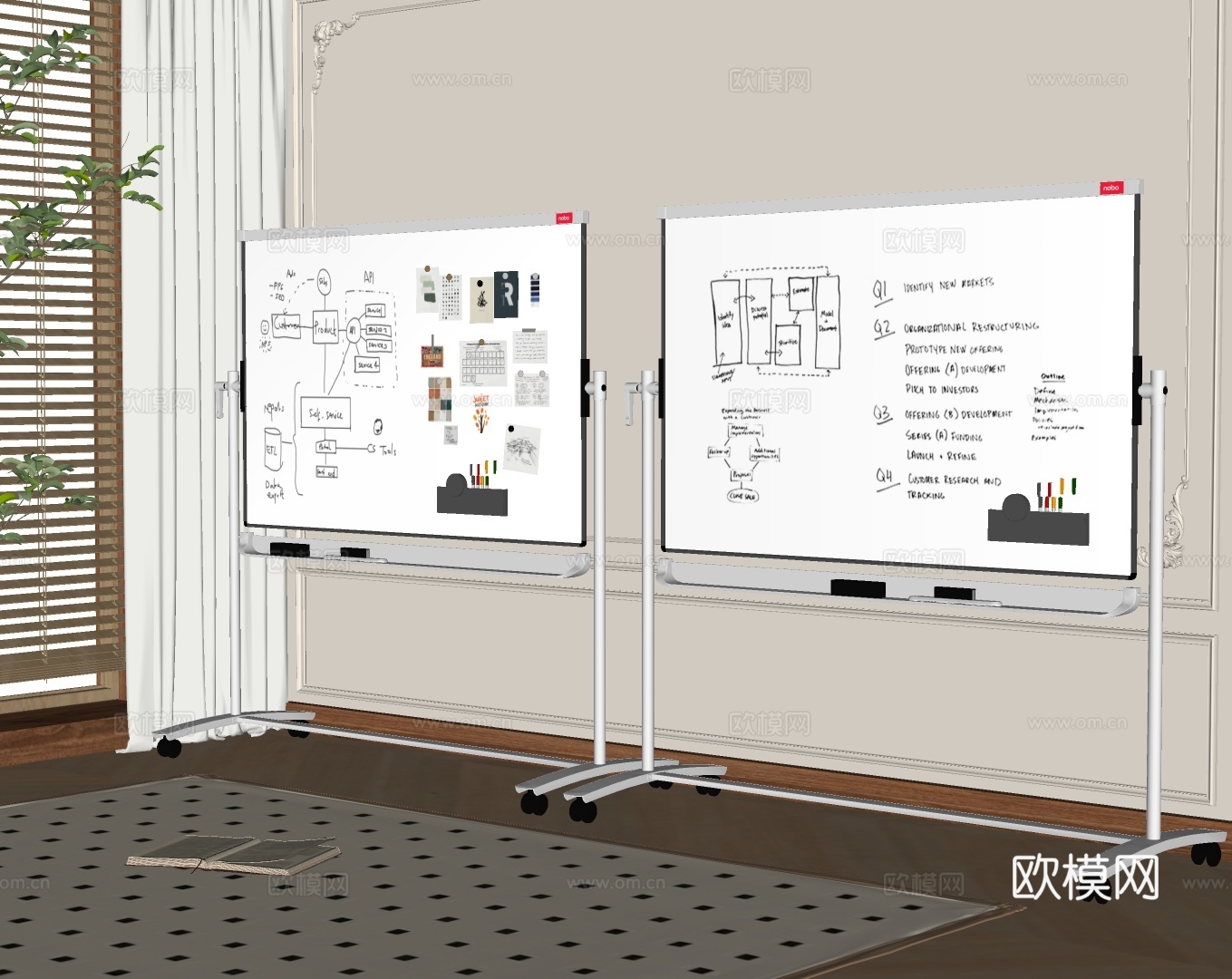 现代写字板 白板 展示板 办公白板 移动白板su模型