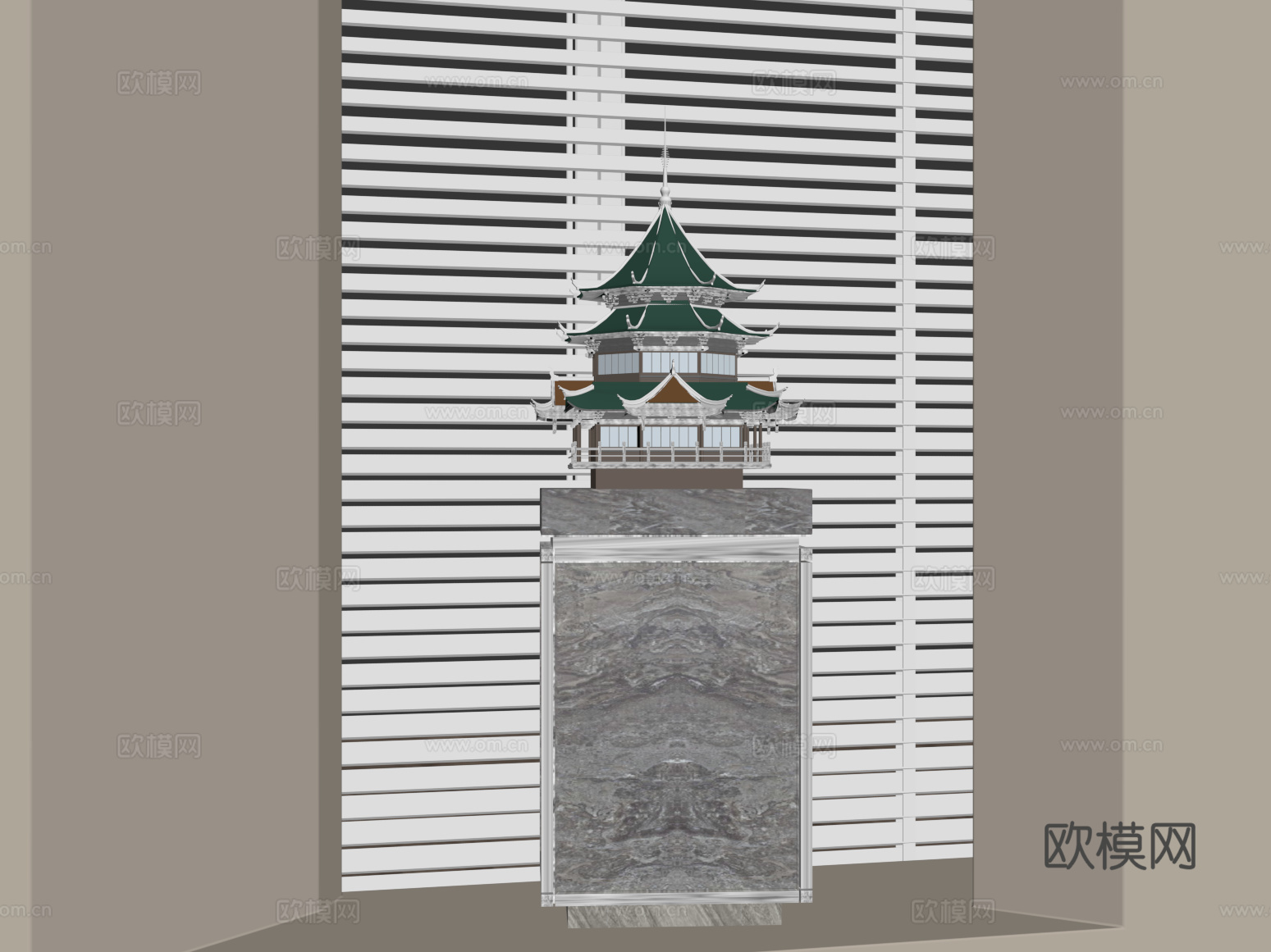 新中式摆件 新中式古建筑su模型