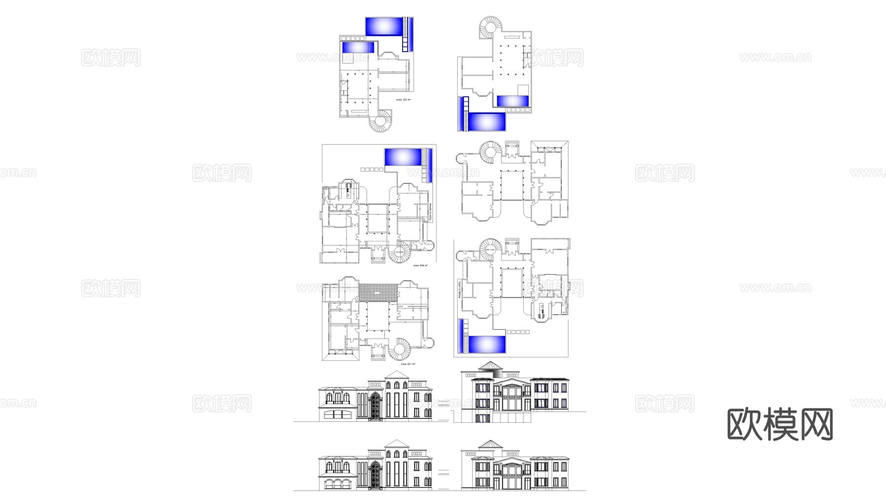 大型别墅的建筑平面图cad施工图