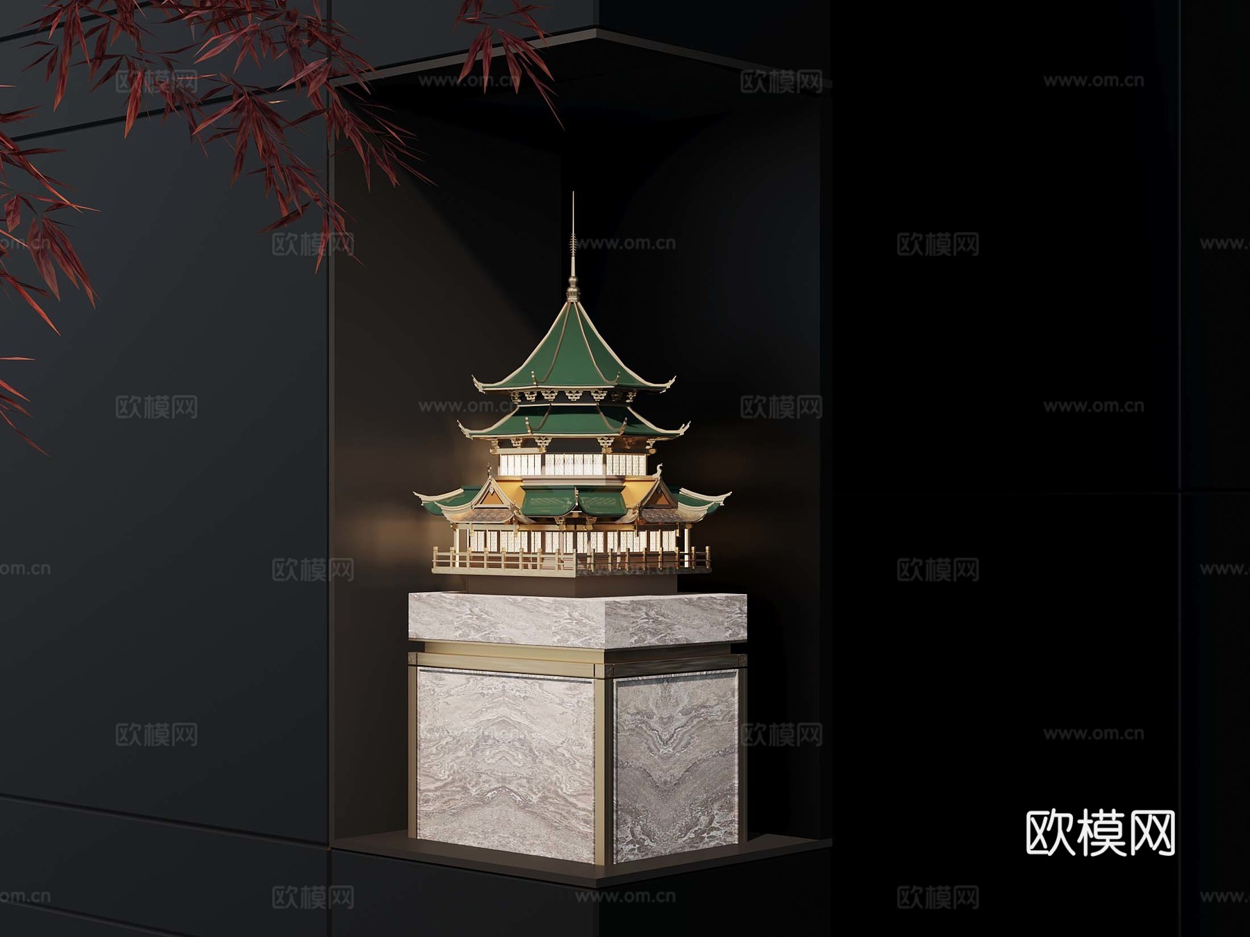 新中式摆件 新中式古建筑3d模型