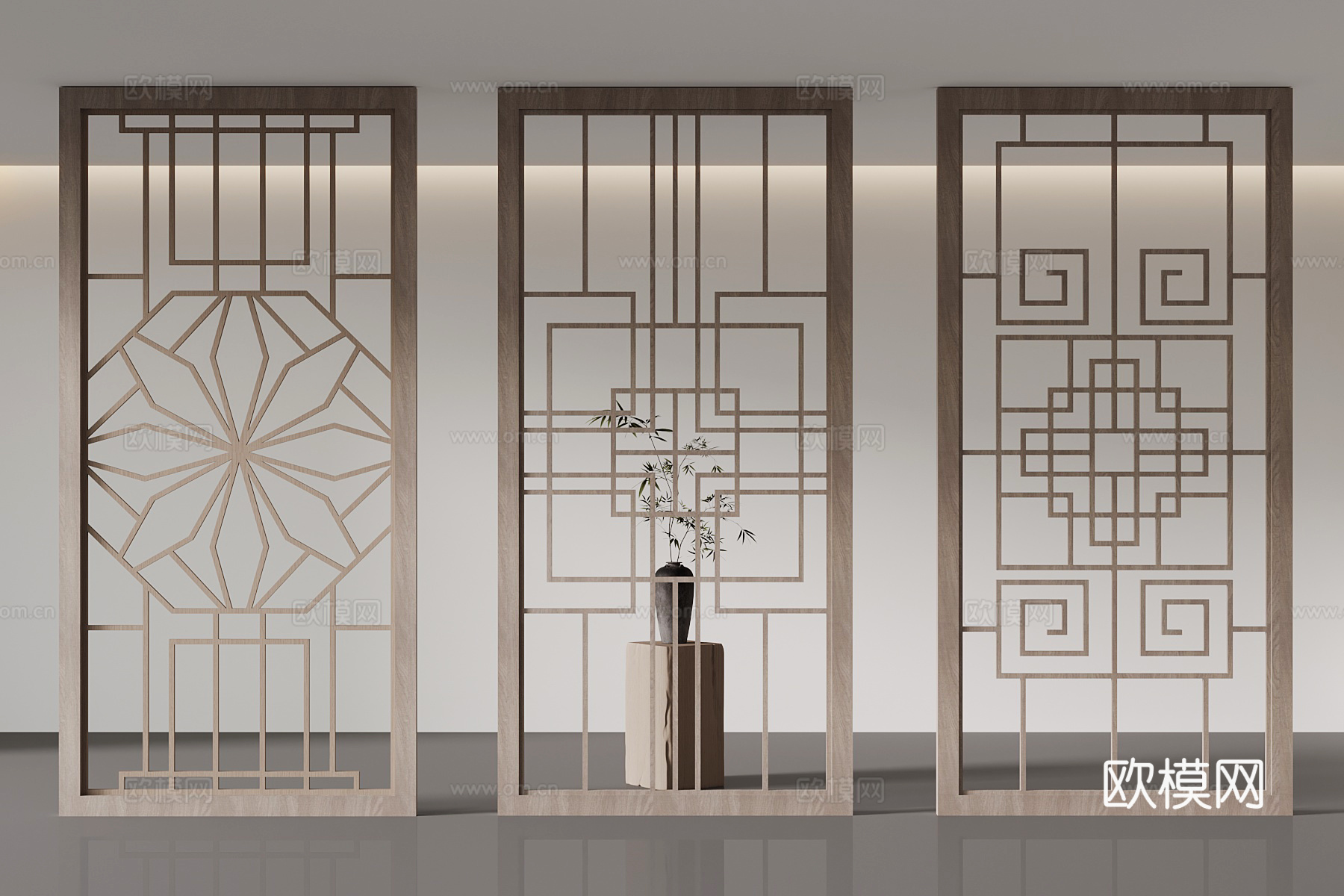 屏风 新中式屏风隔断su模型