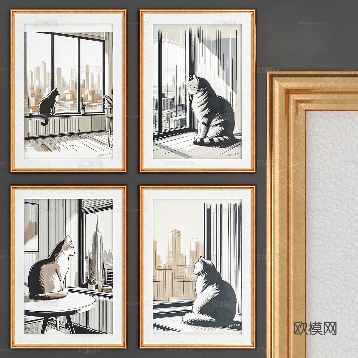 现代墙饰猫咪挂画3d模型