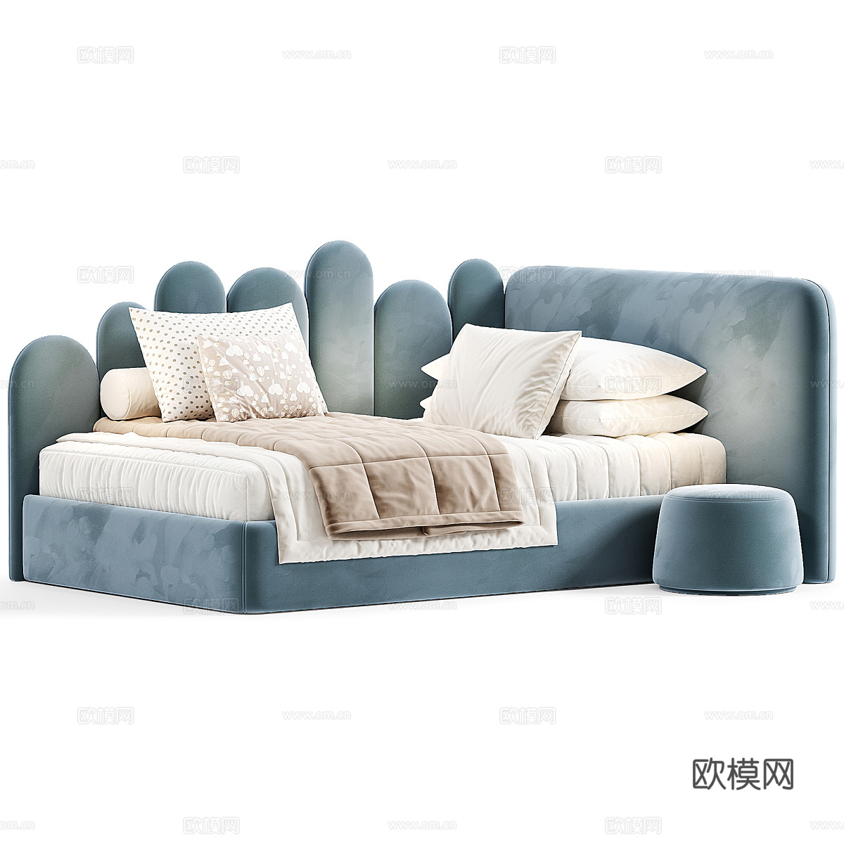 现代奶油风儿童布艺沙发床3d模型