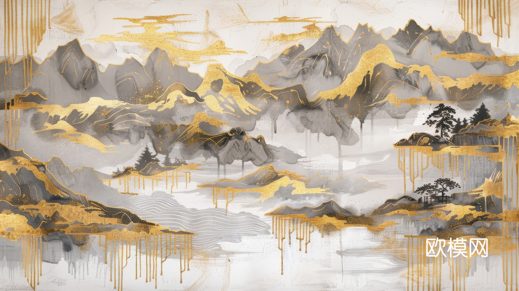 新中式山水国风背景