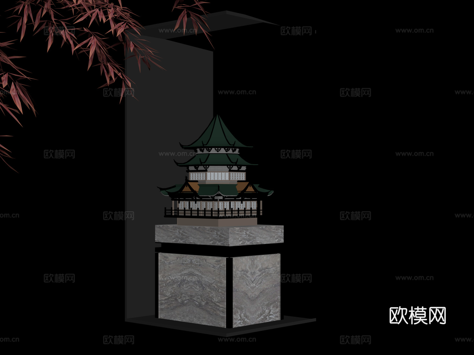 新中式摆件 新中式古建筑su模型