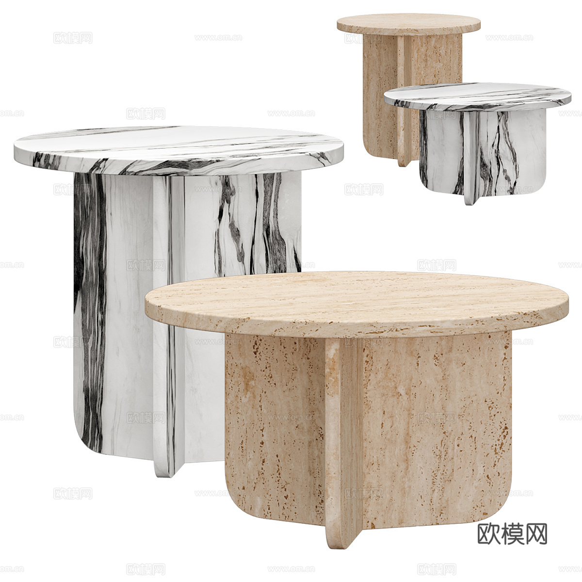现代意式大理石圆茶几3d模型