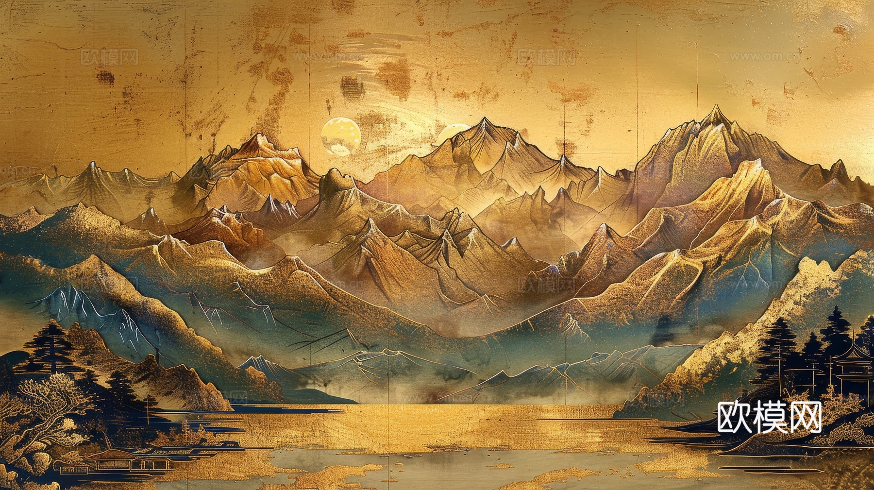 新中式山水国风背景