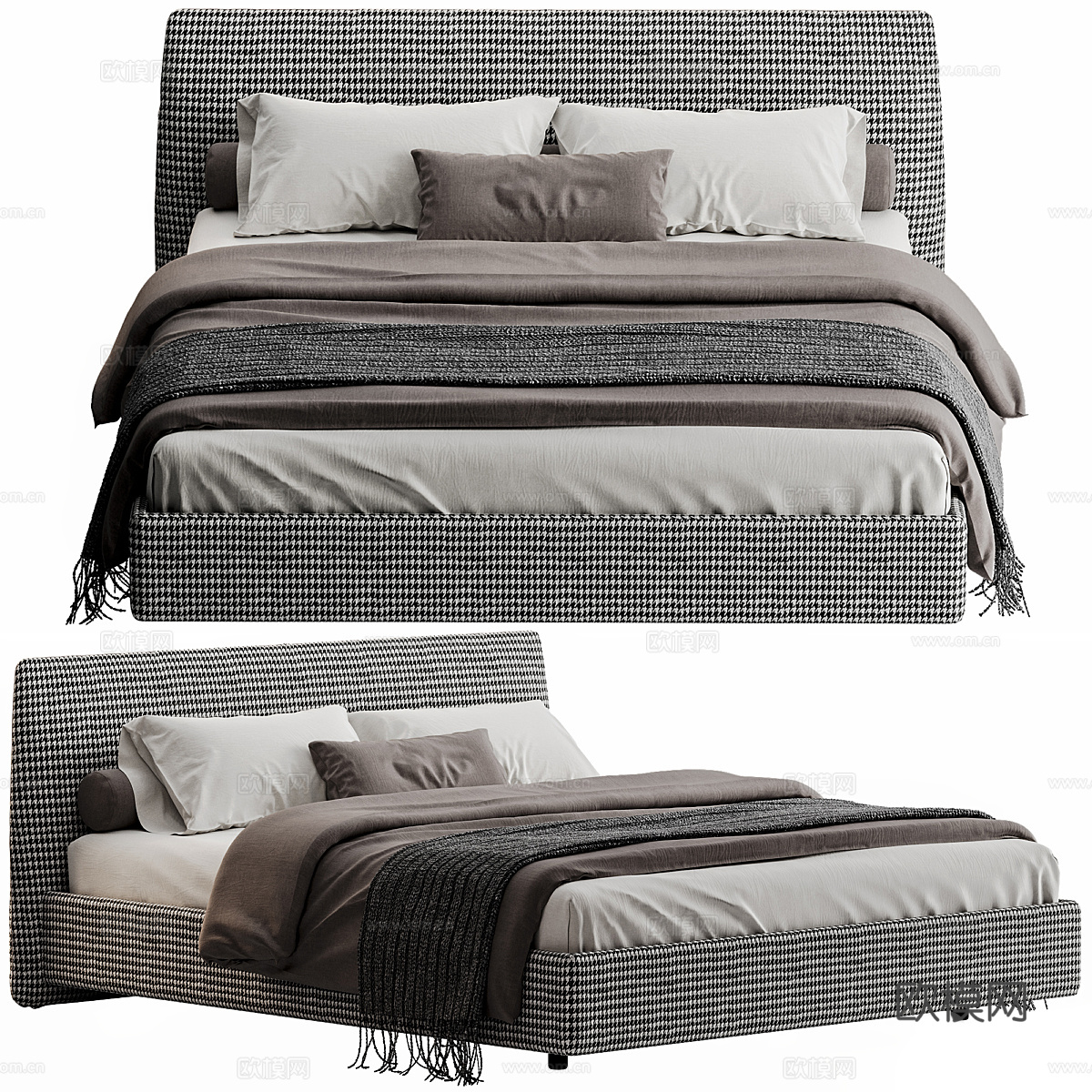 现代意式极简布艺双人床3d模型