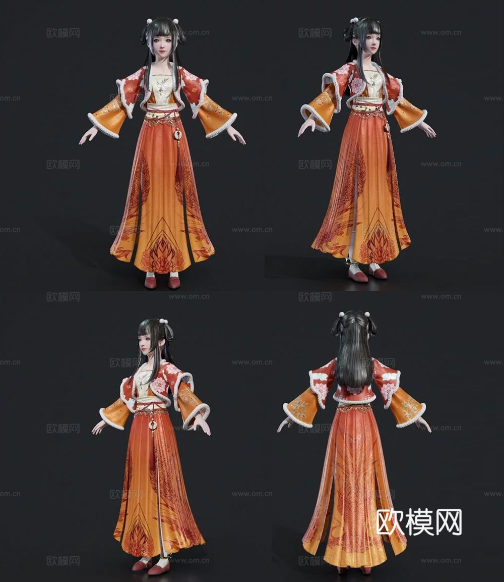 古代宫廷服饰汉服女孩3d模型