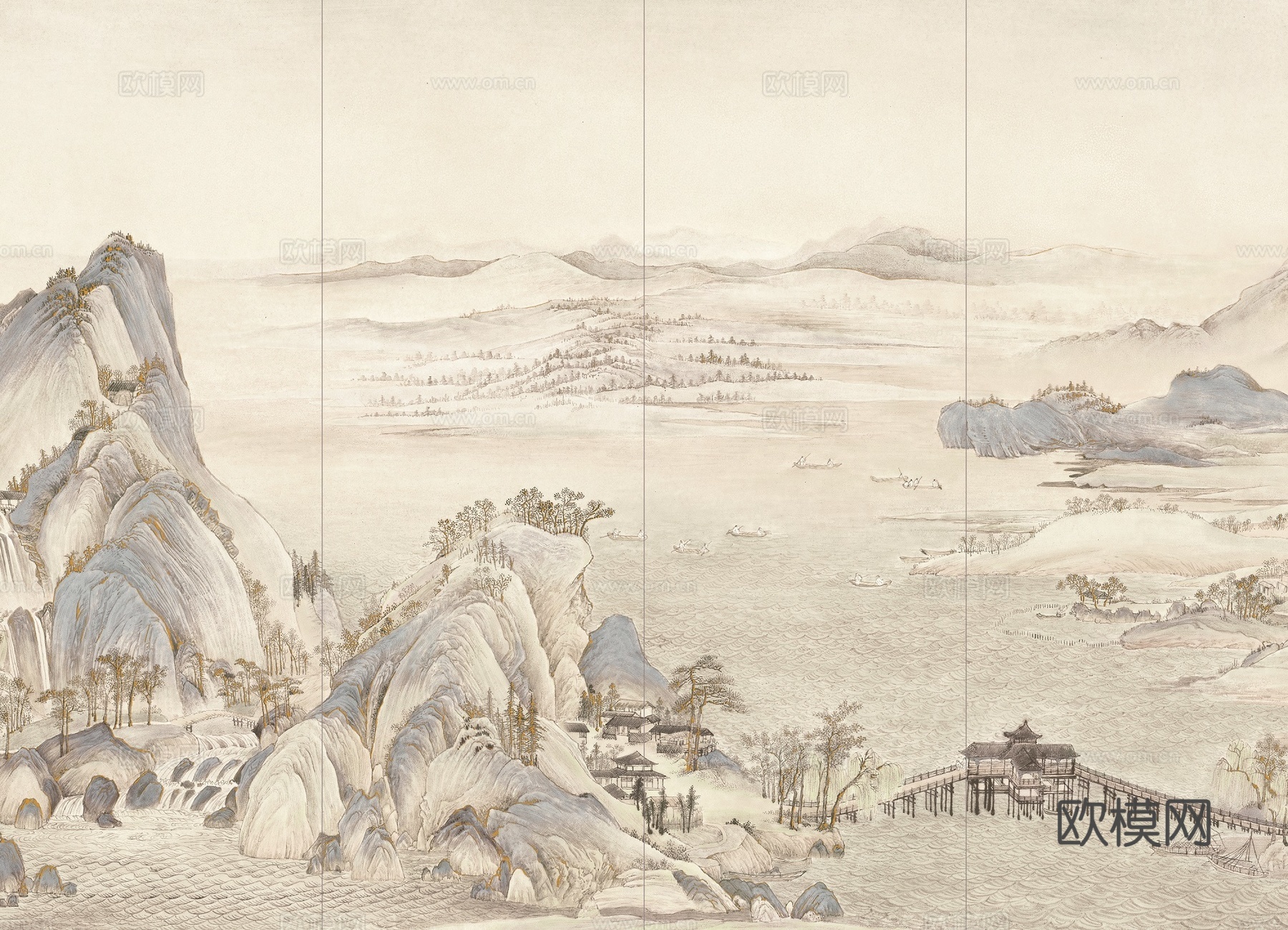 中式山水建筑壁纸壁画 新中式山水建筑壁纸壁画