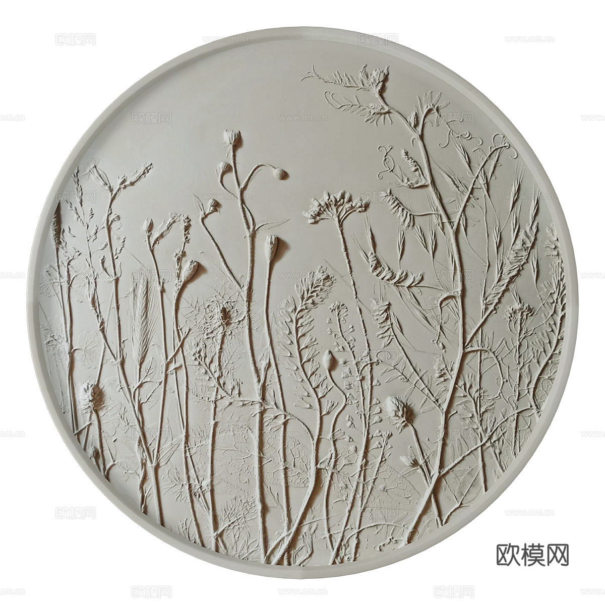 新中式植物浅浮雕石膏挂饰3d模型