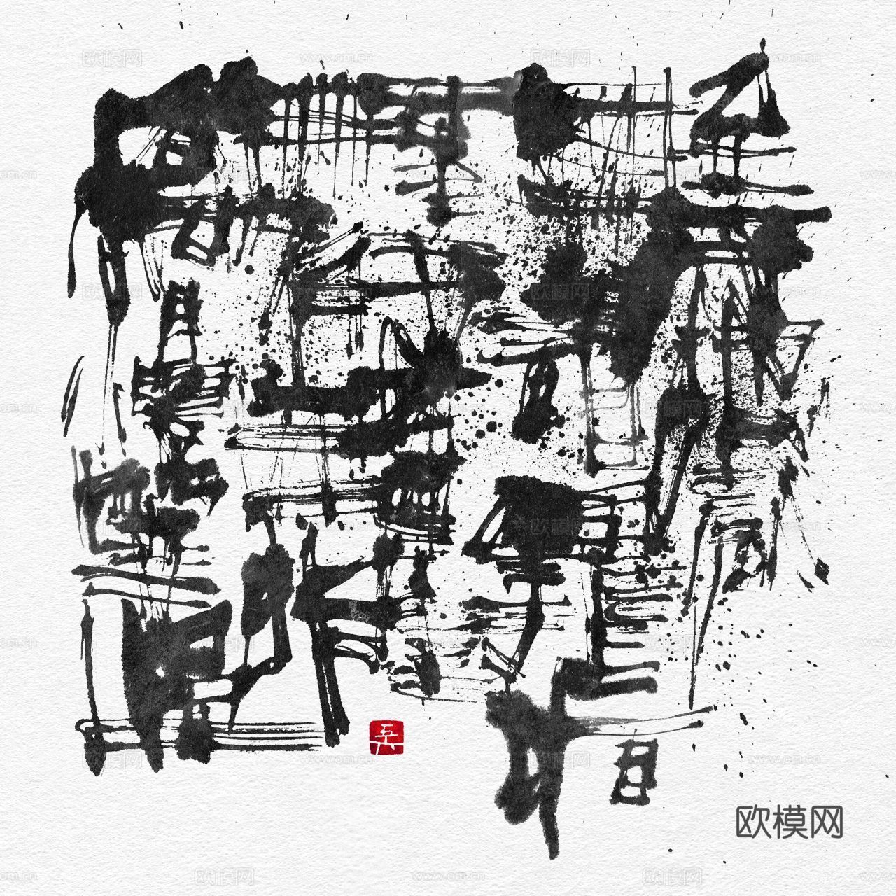 新中式抽象水墨装饰画贴图