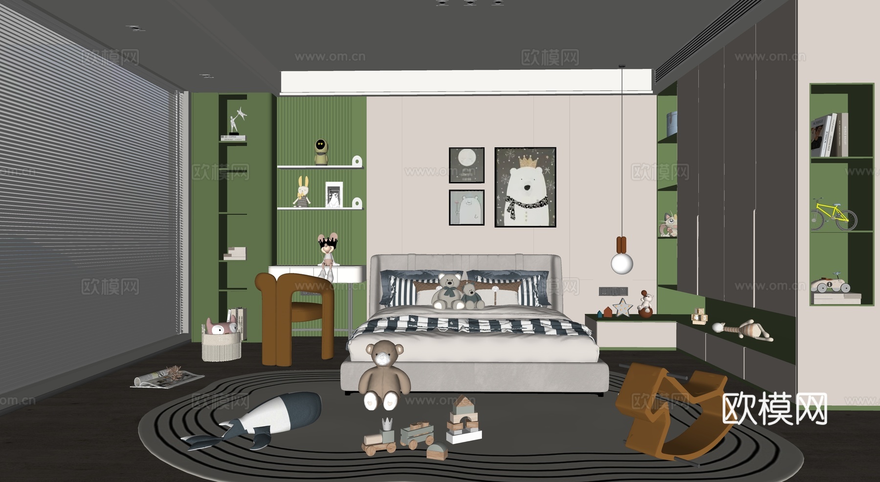 现代男孩房su模型