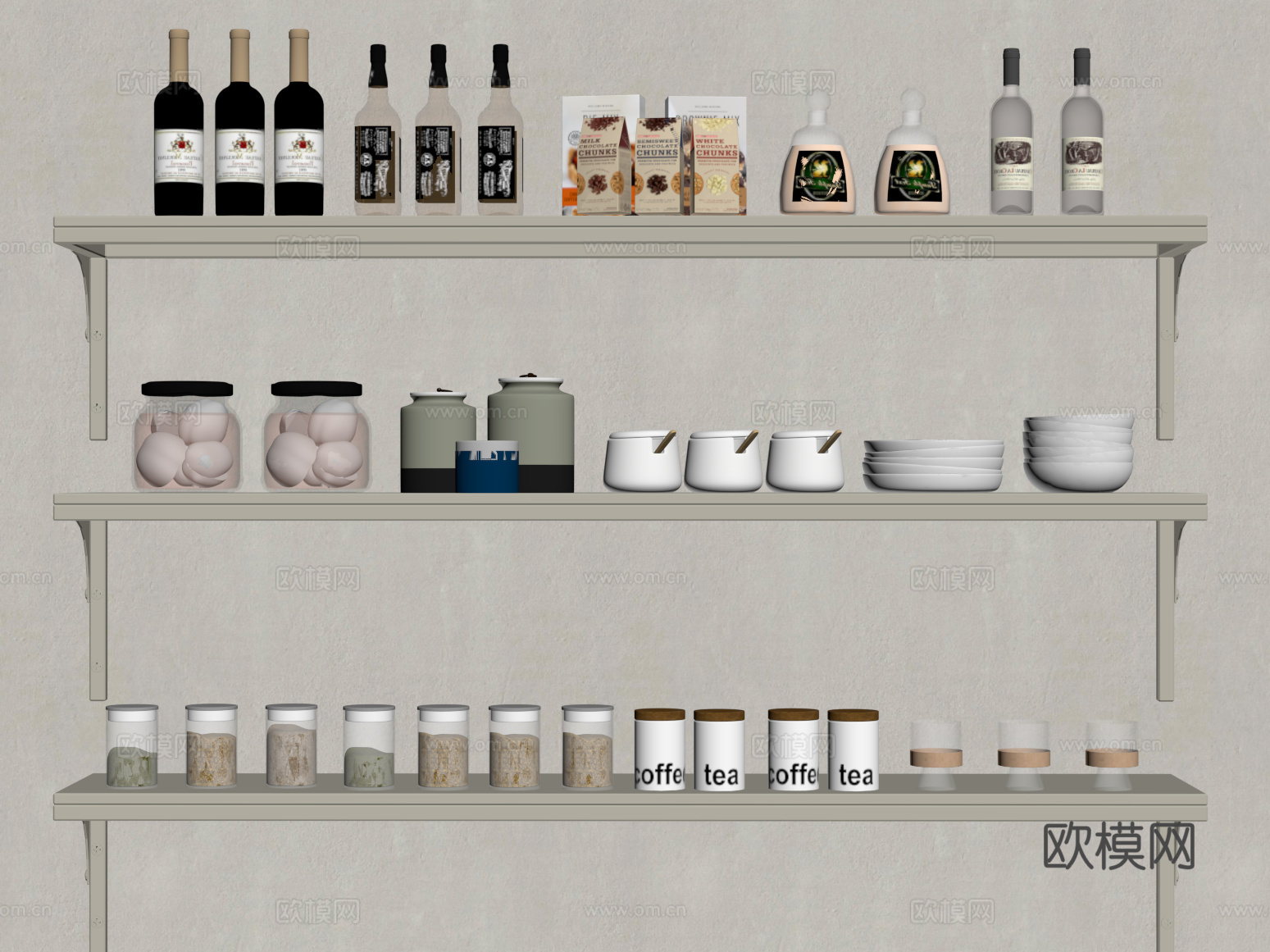 厨房用品 现代厨房用品 酒瓶 餐具su模型