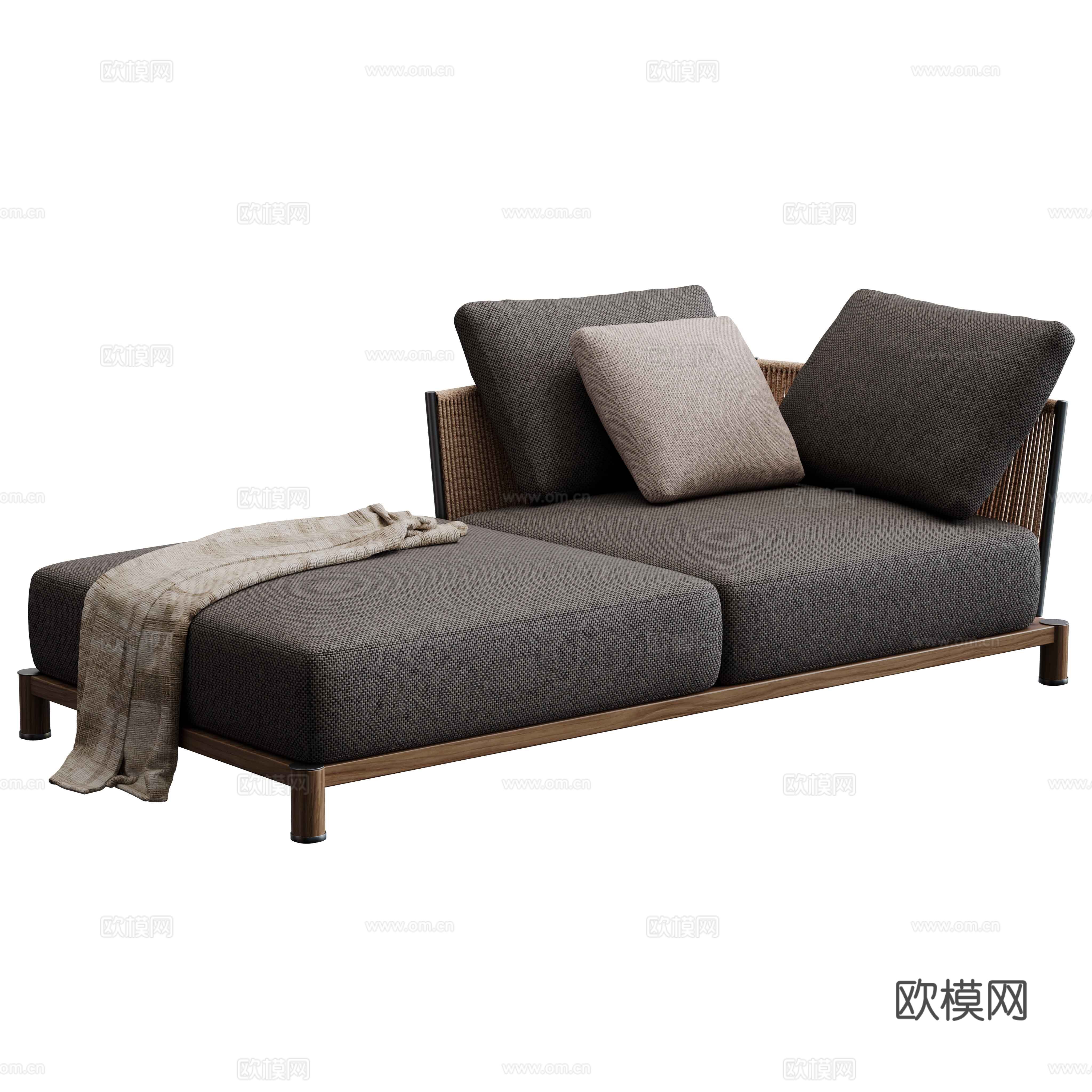 新中式藤编布艺贵妃椅3d模型