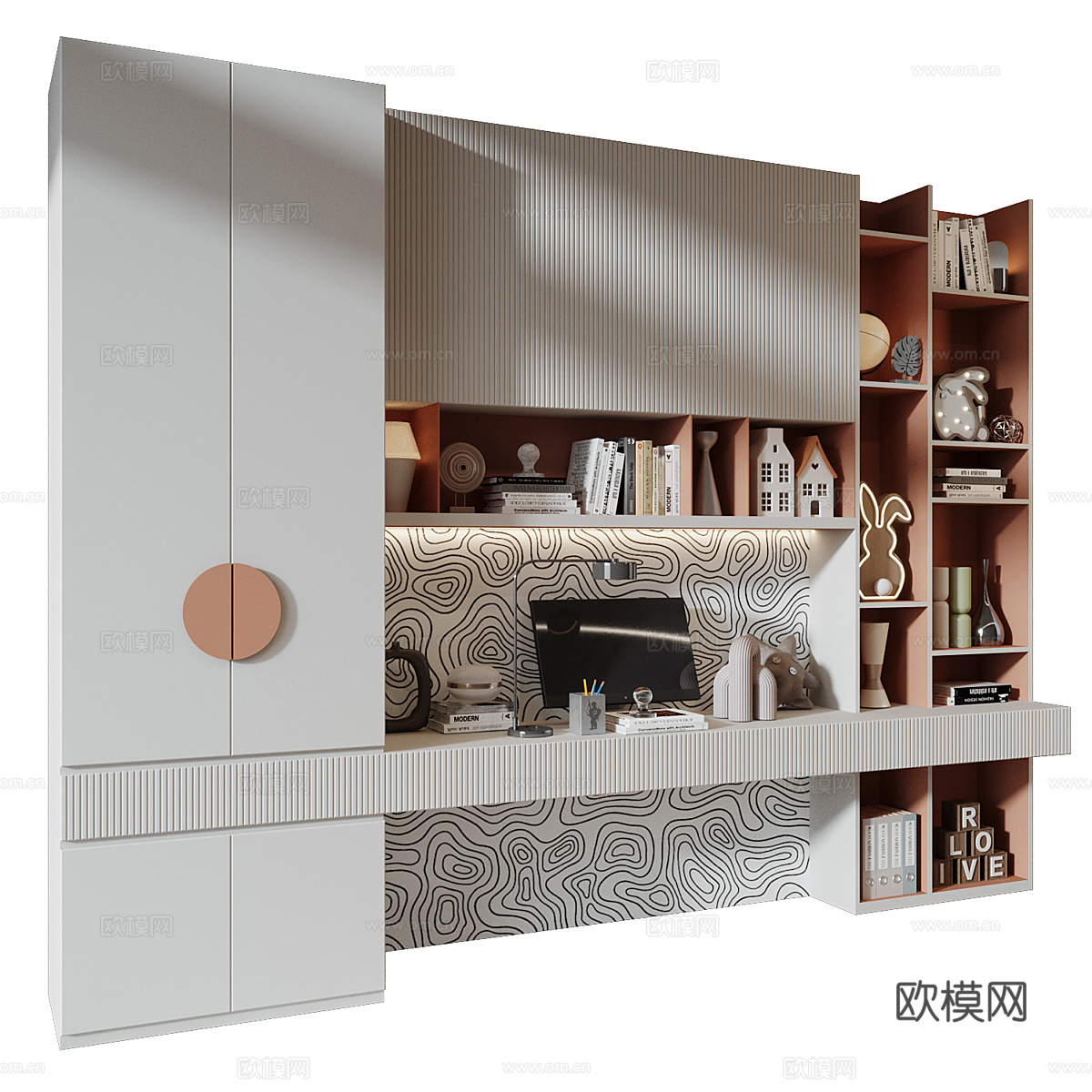 新中式轻奢儿童书柜 衣柜组合3d模型