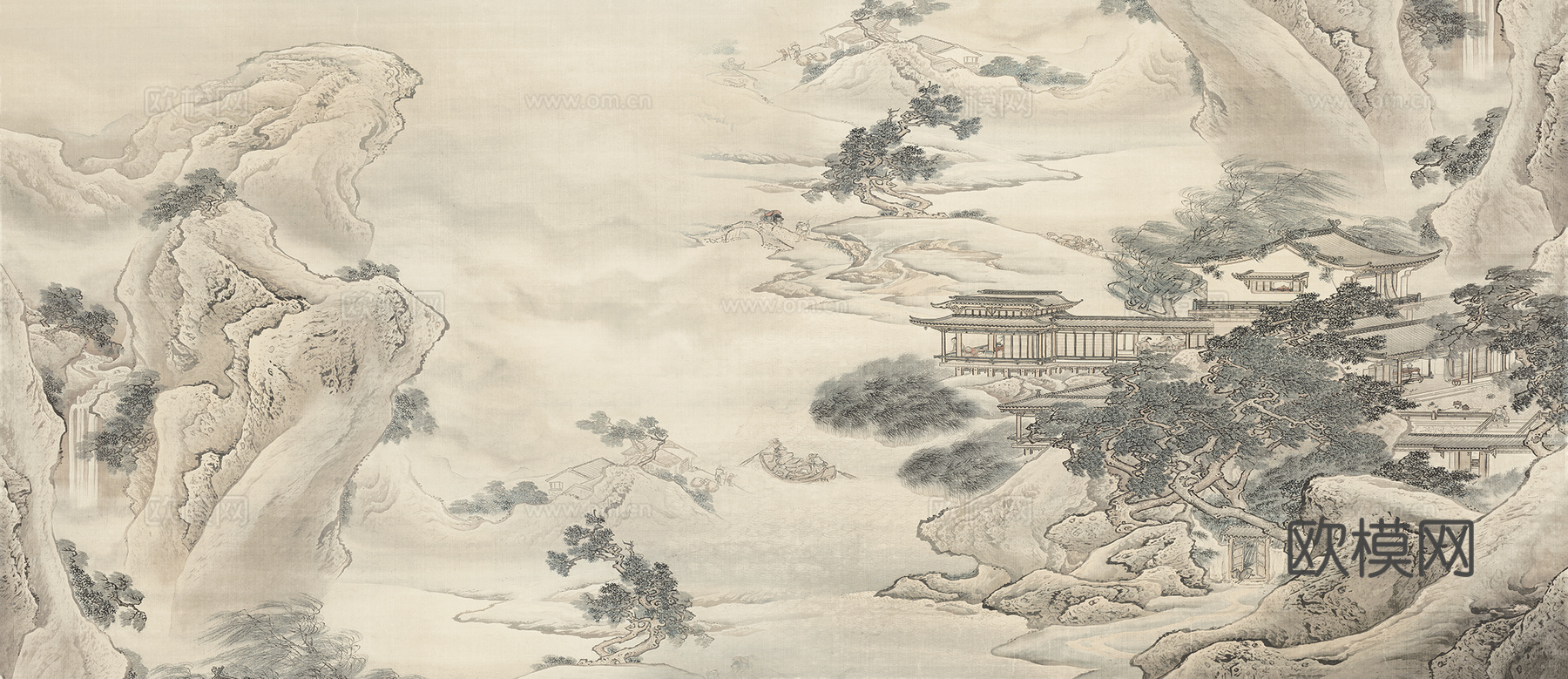 中式山水建筑壁纸壁画 新中式山水建筑壁纸壁画