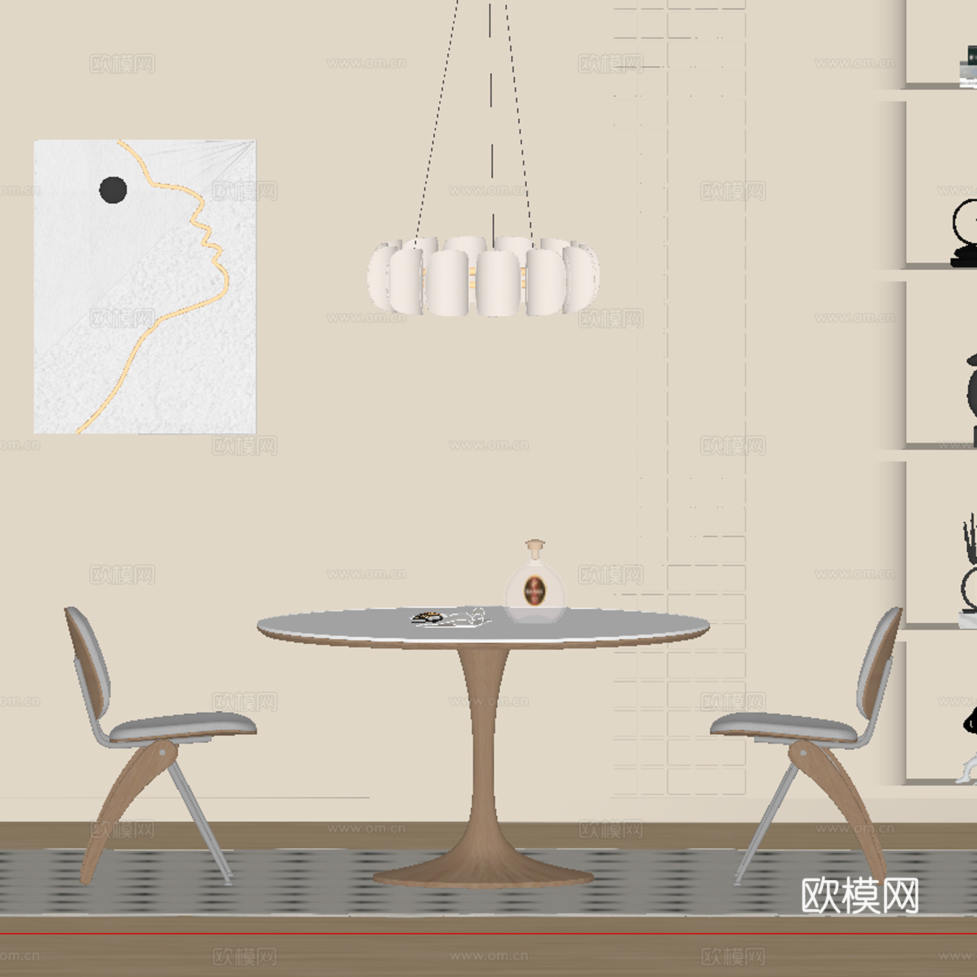 中古风餐厅 餐桌椅su模型
