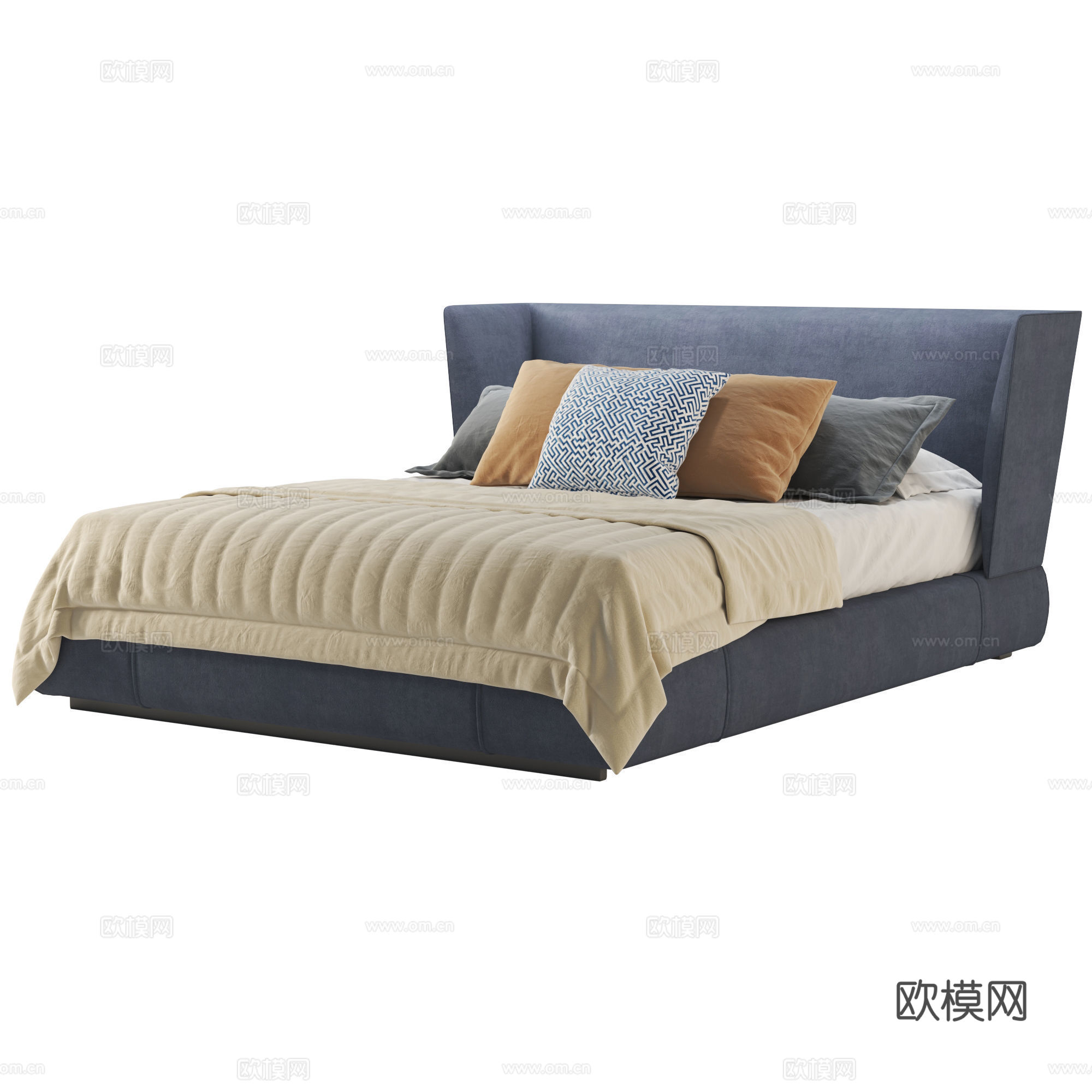 现代意式布艺双人床3d模型