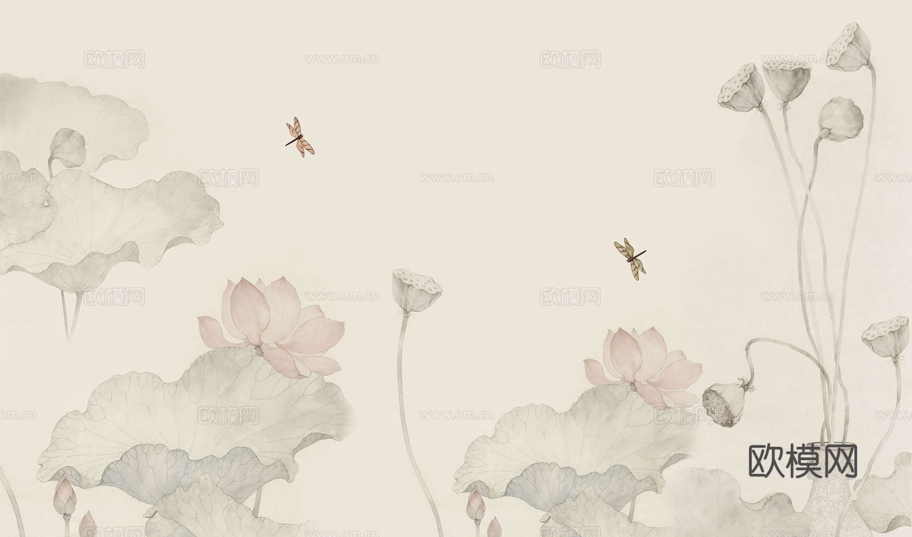 中式荷花壁纸壁画装饰画
