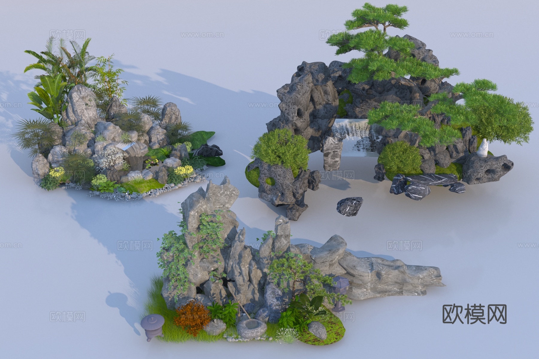 现代假山石头组合3d模型