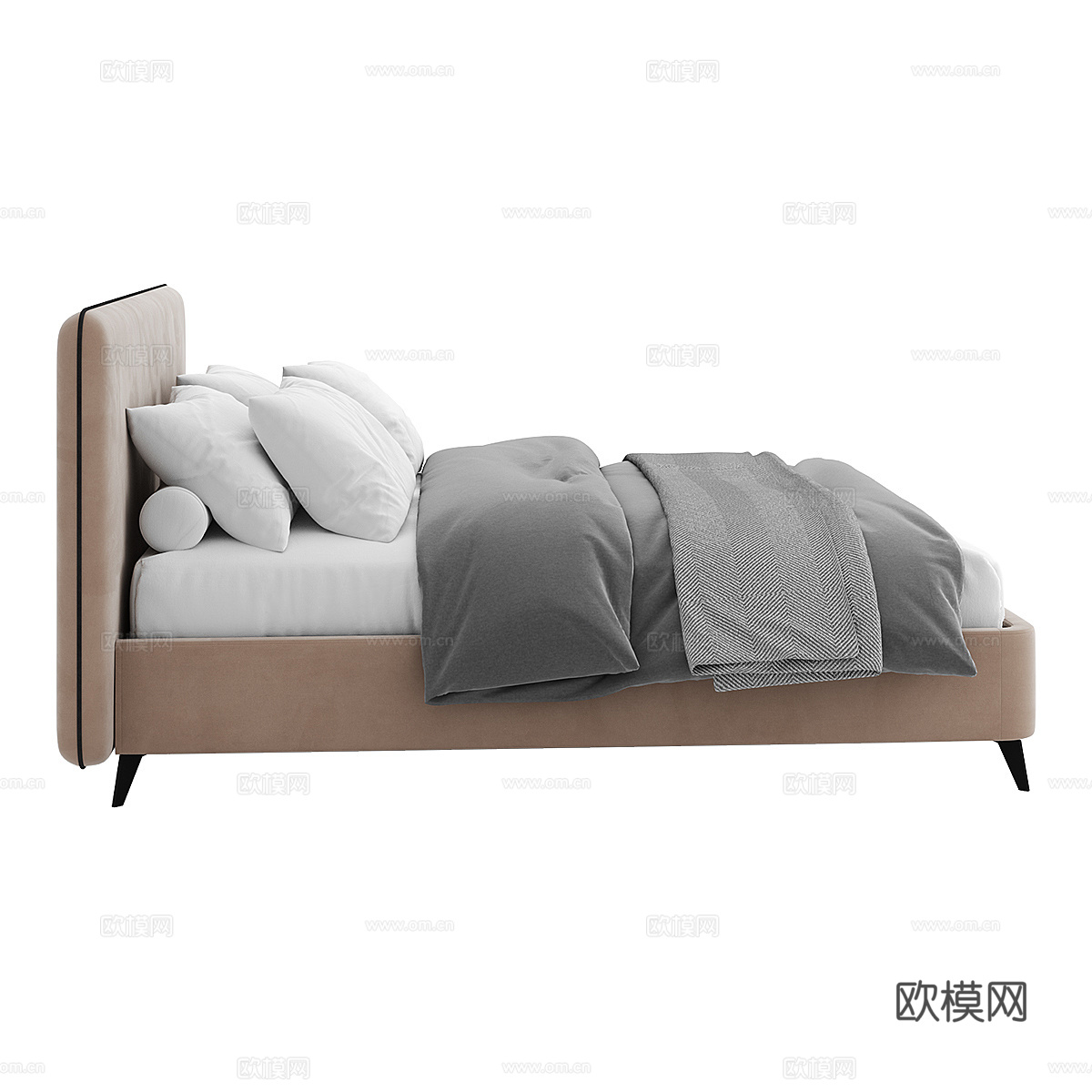 现代极简布艺双人床3d模型