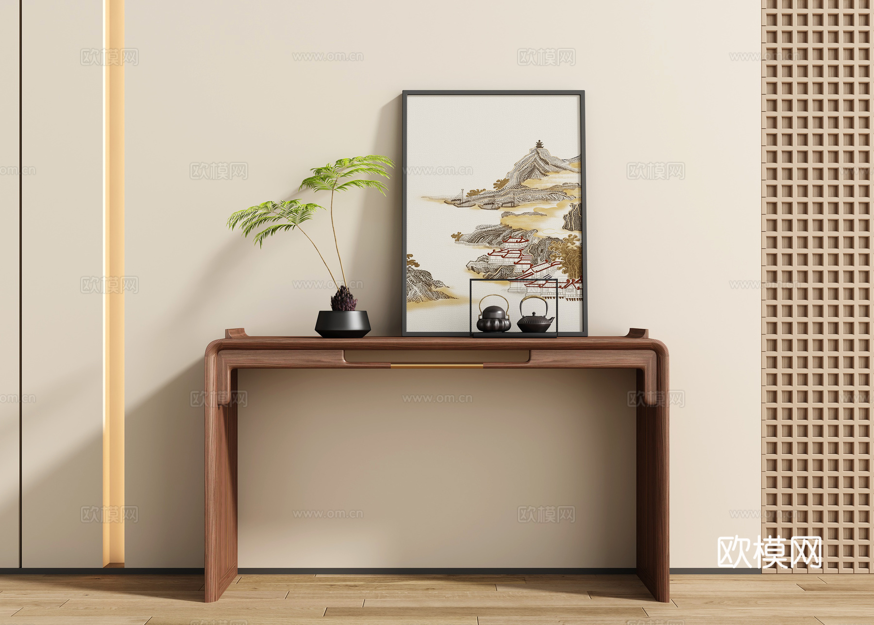 新中式玄关端景台3d模型