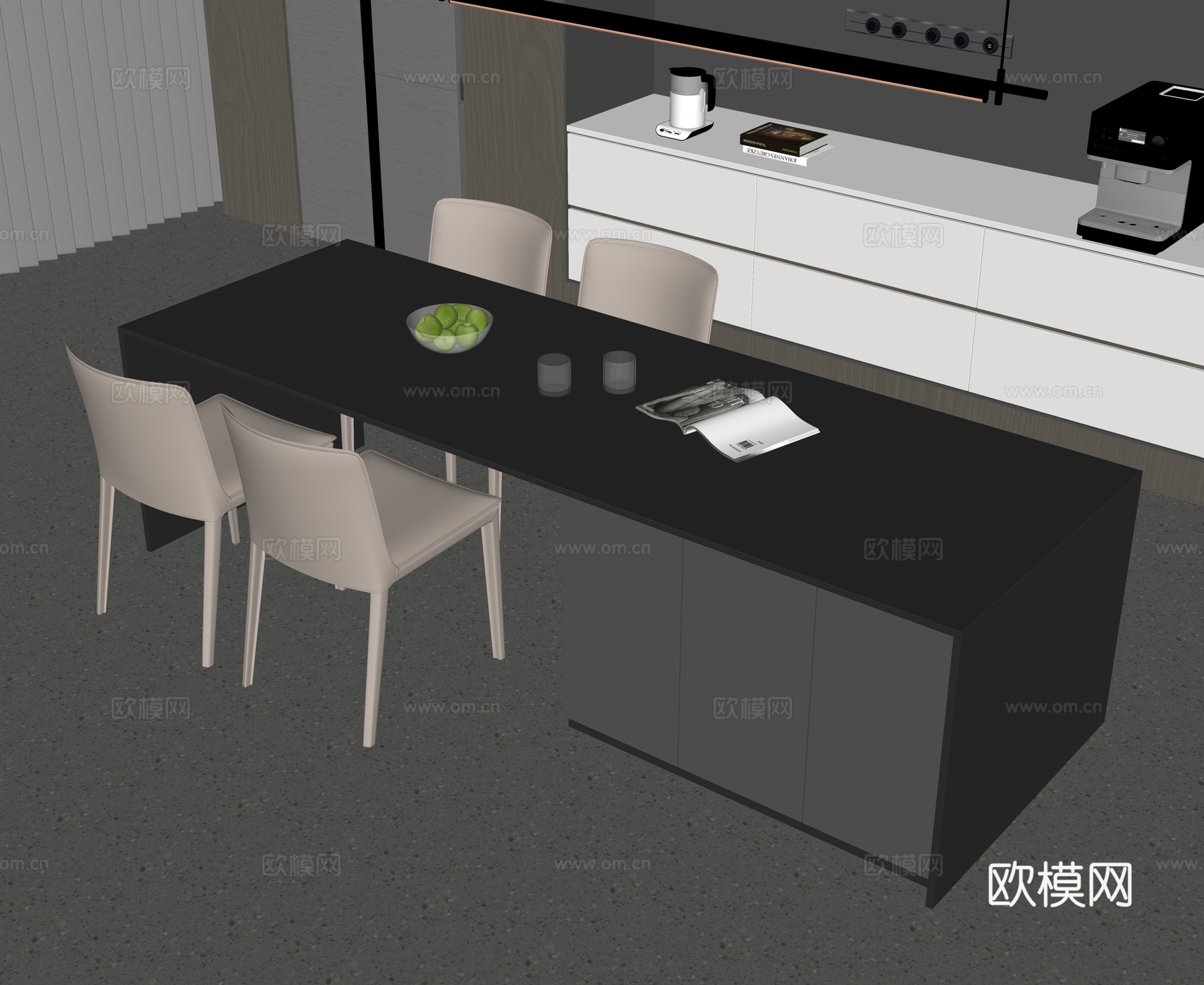 现代岛台餐桌椅su模型