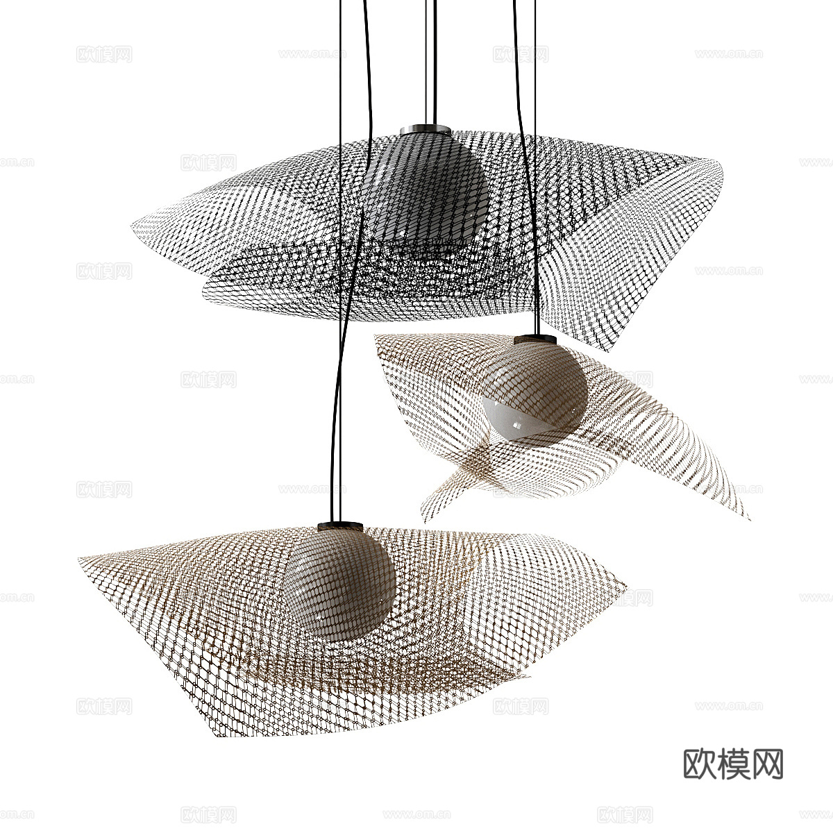 现代轻奢极简网格装饰吊灯3d模型