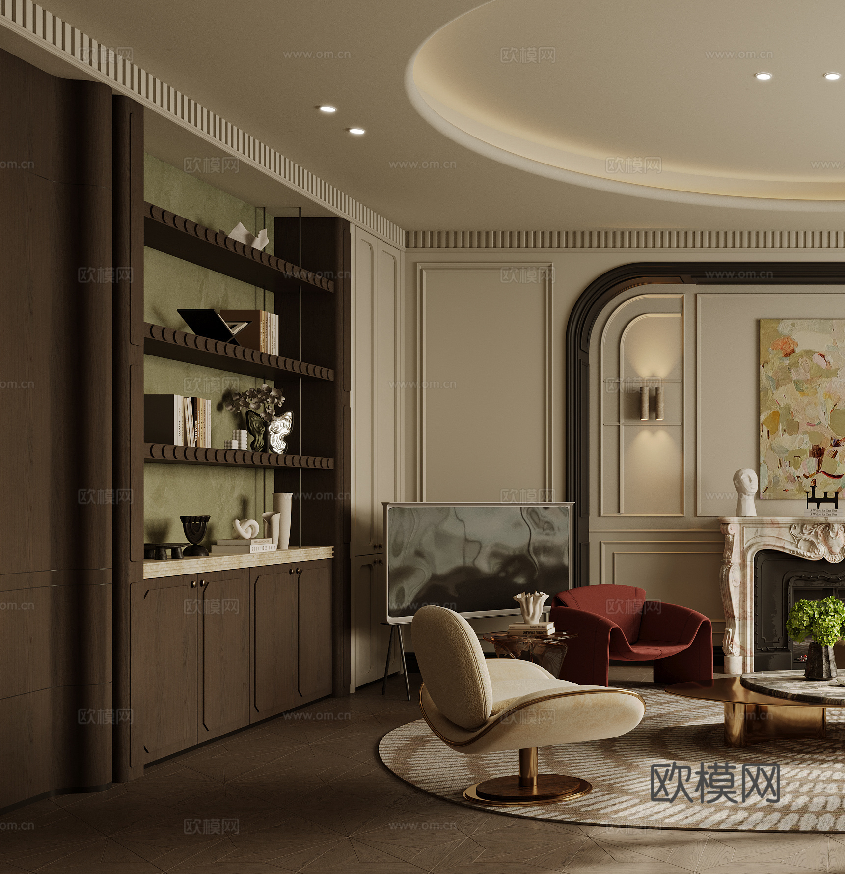 法式客厅 沙发茶几组合  单人沙发 弧形沙发 边几3d模型
