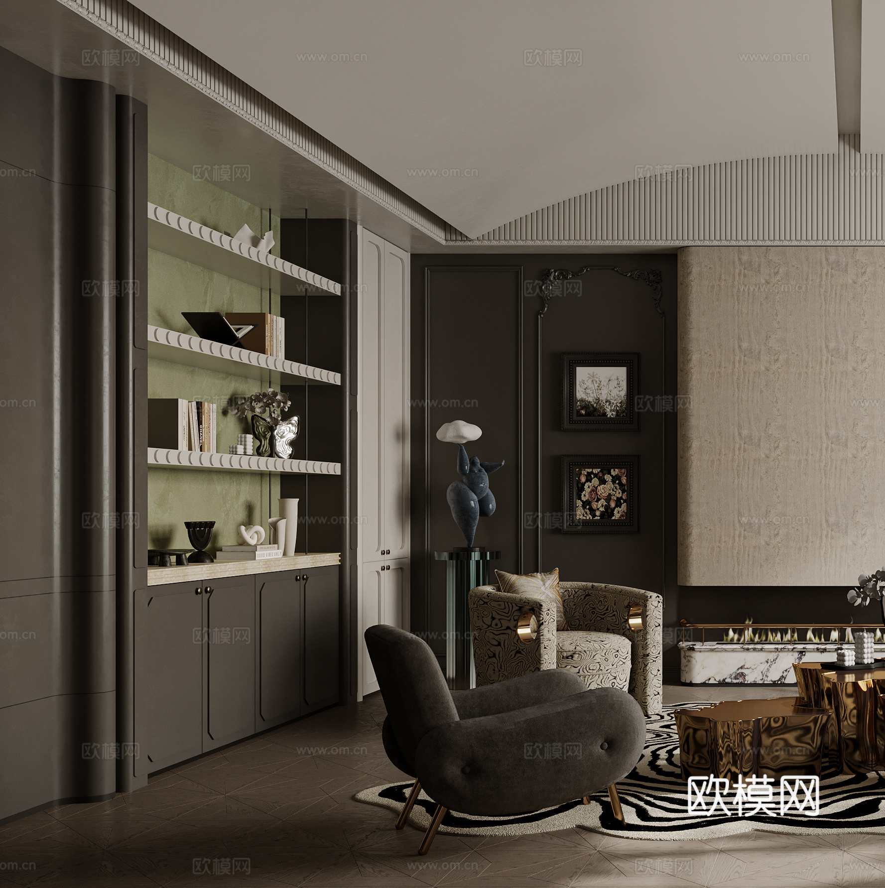 法式客厅 沙发茶几组合  单人沙发 弧形沙发 边几3d模型
