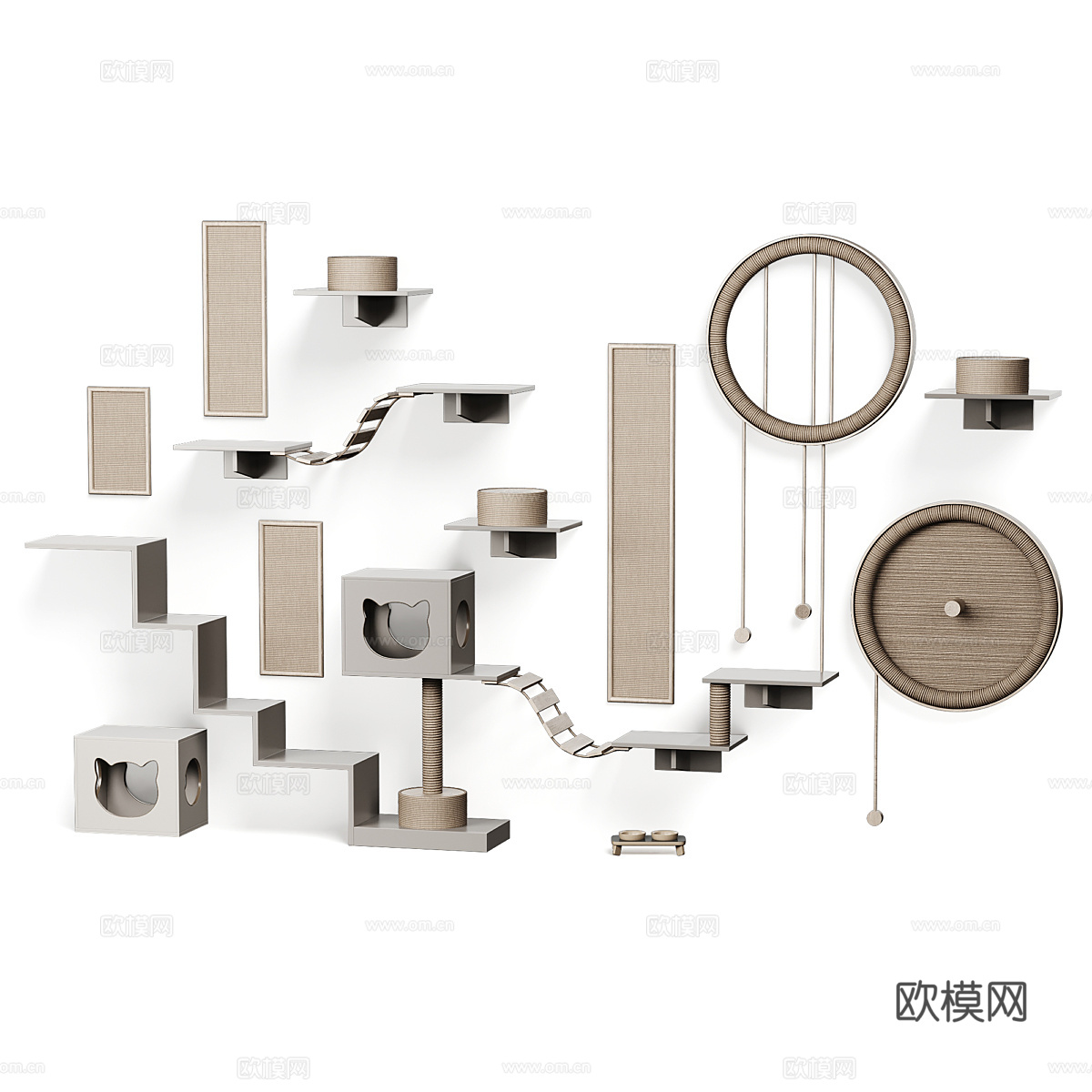现代奶油风猫咪游乐设施3d模型