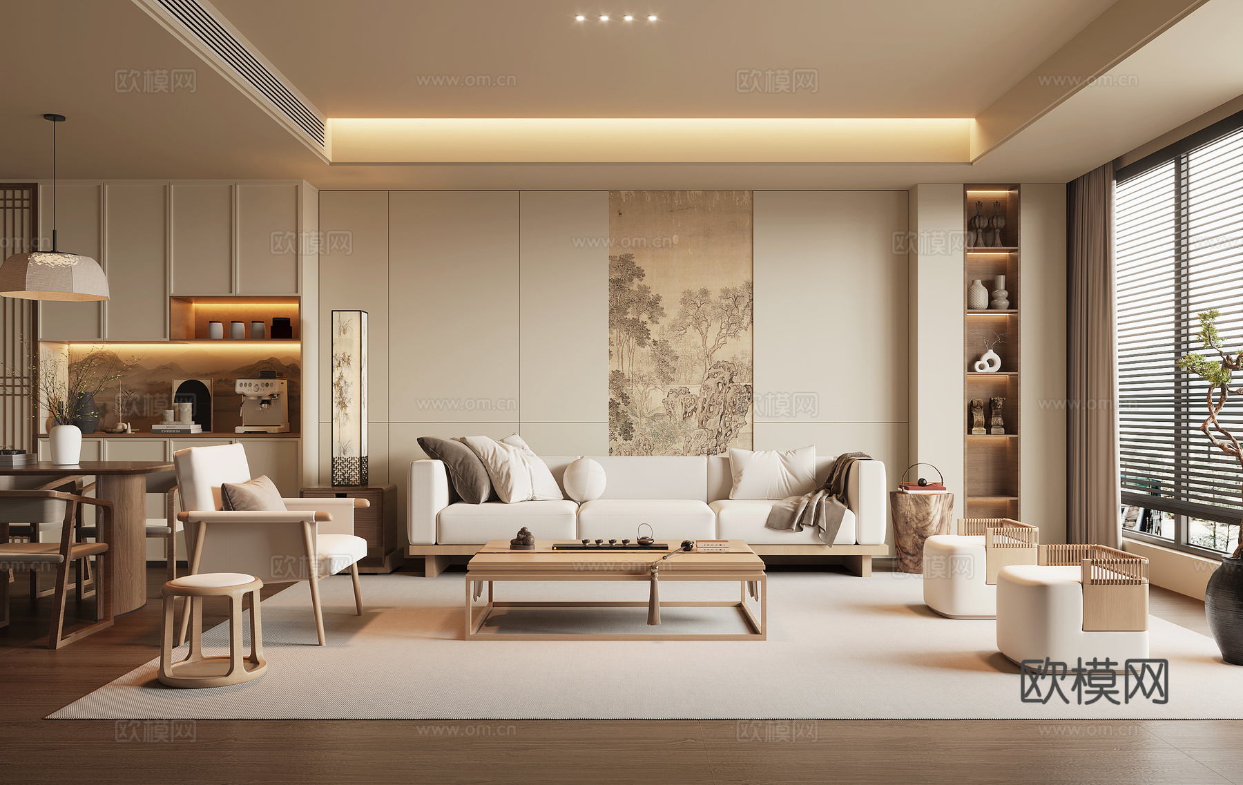 宋式风客餐厅3d模型下载