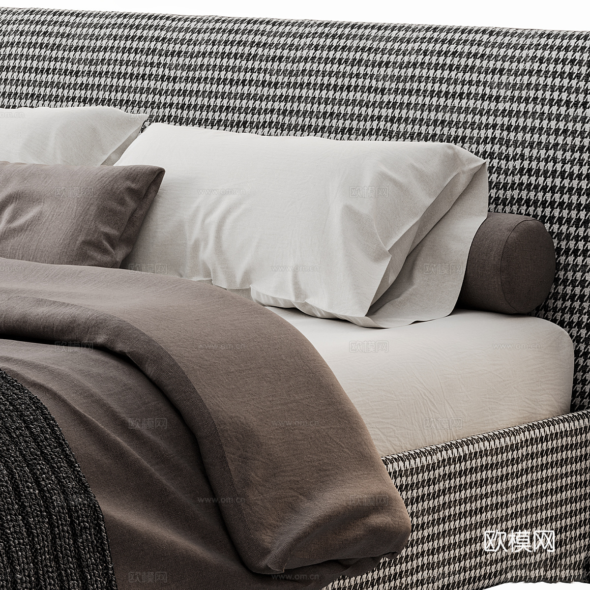 现代意式极简布艺双人床3d模型