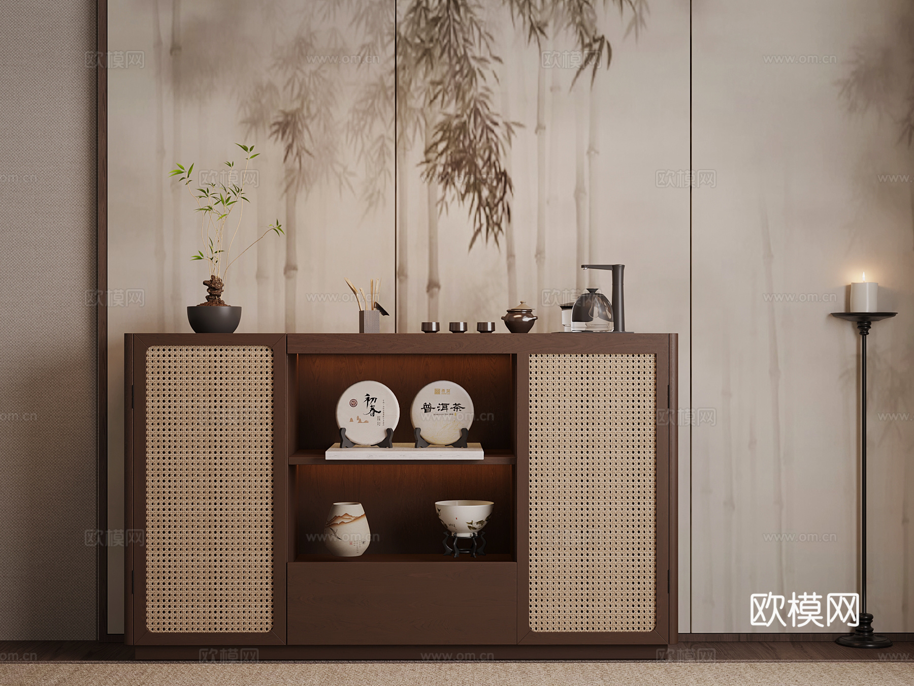 茶柜 新中式实木茶水柜 茶具3d模型