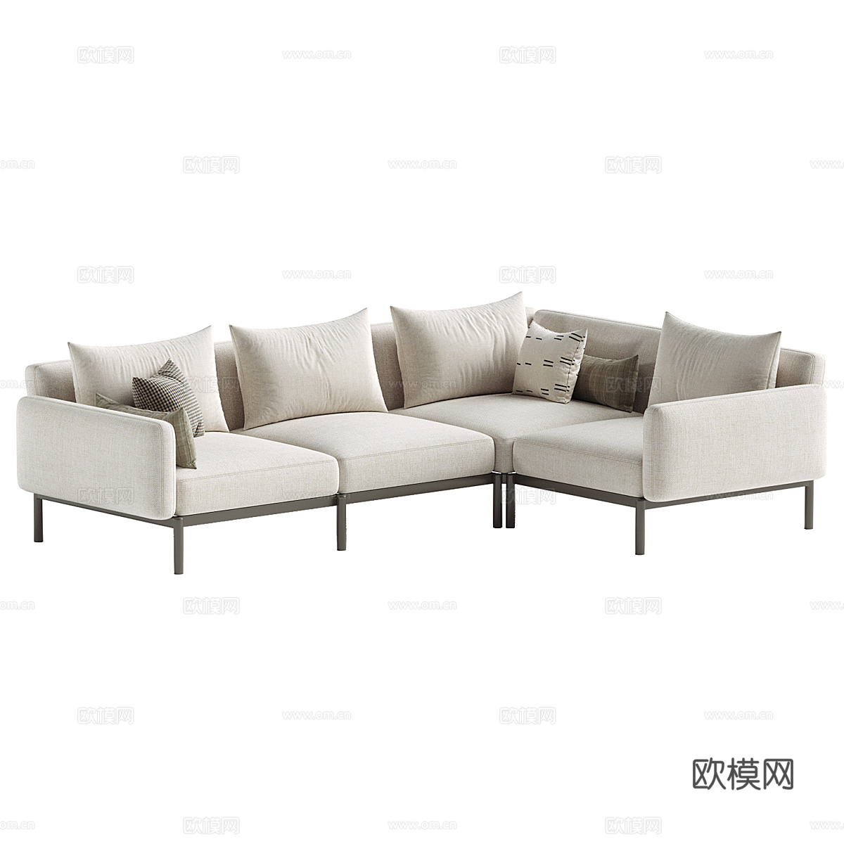 现代布艺转角沙发3d模型