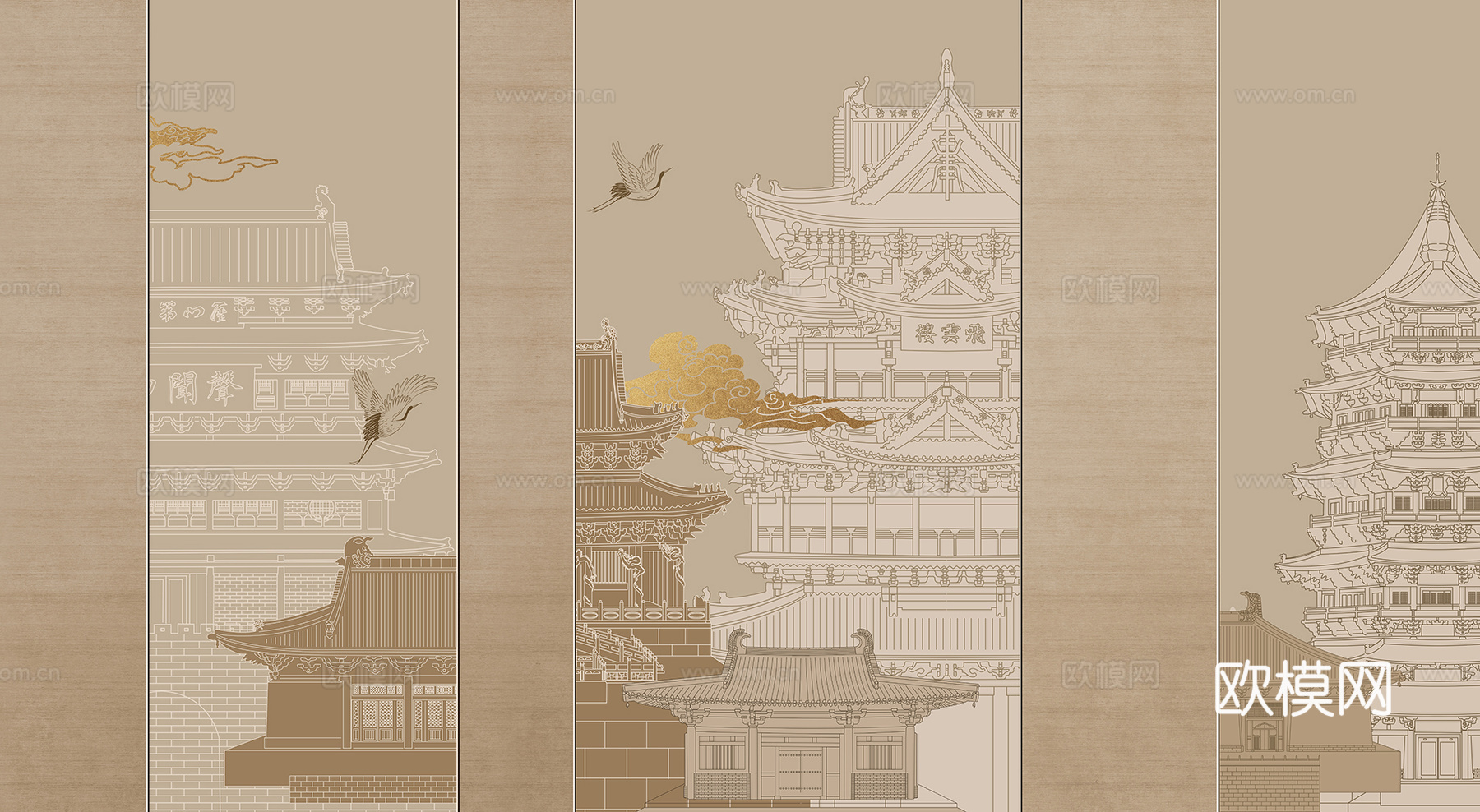 中式建筑壁纸壁画 新中式建筑壁纸壁画