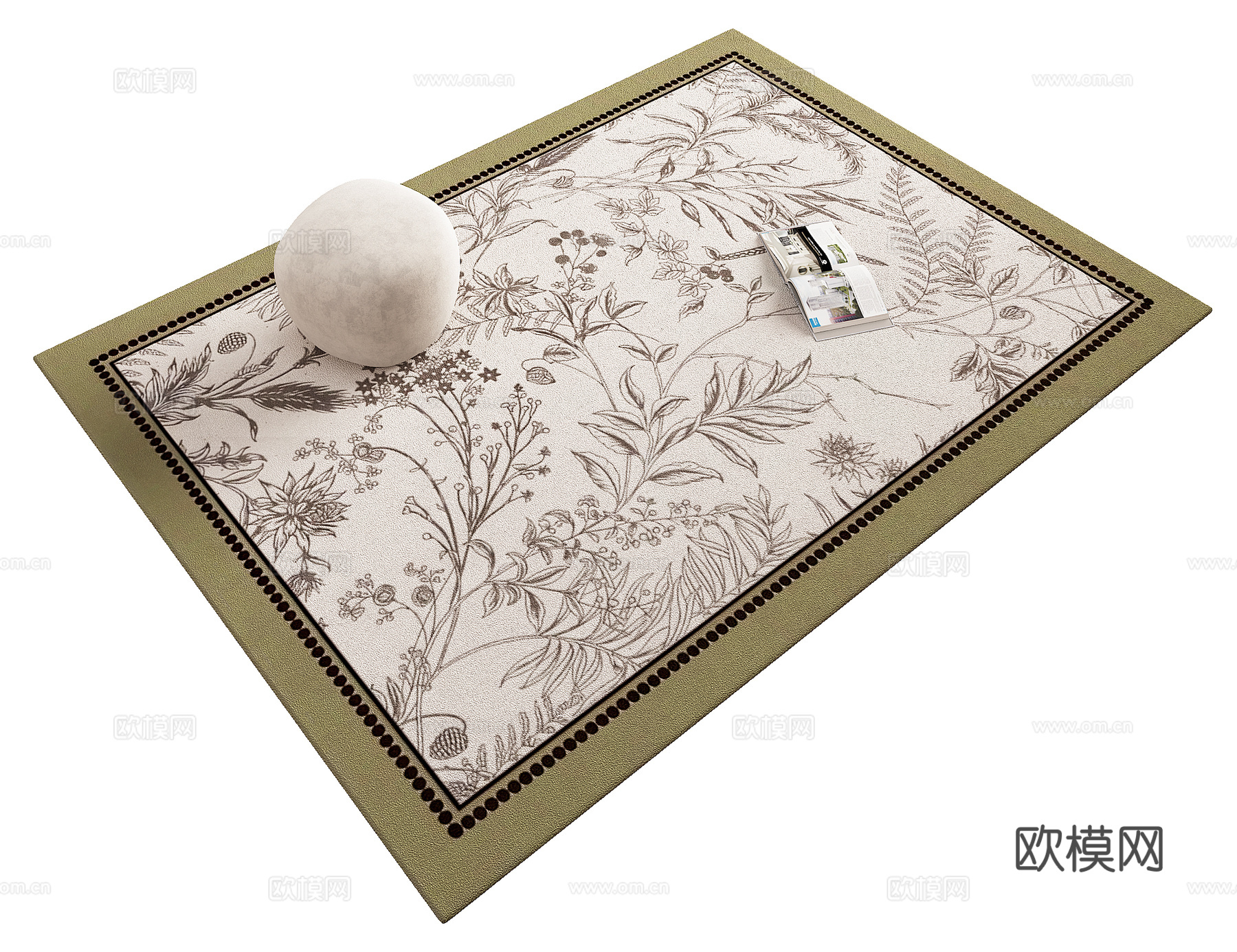 中古复古植物花纹圆形地毯3d模型