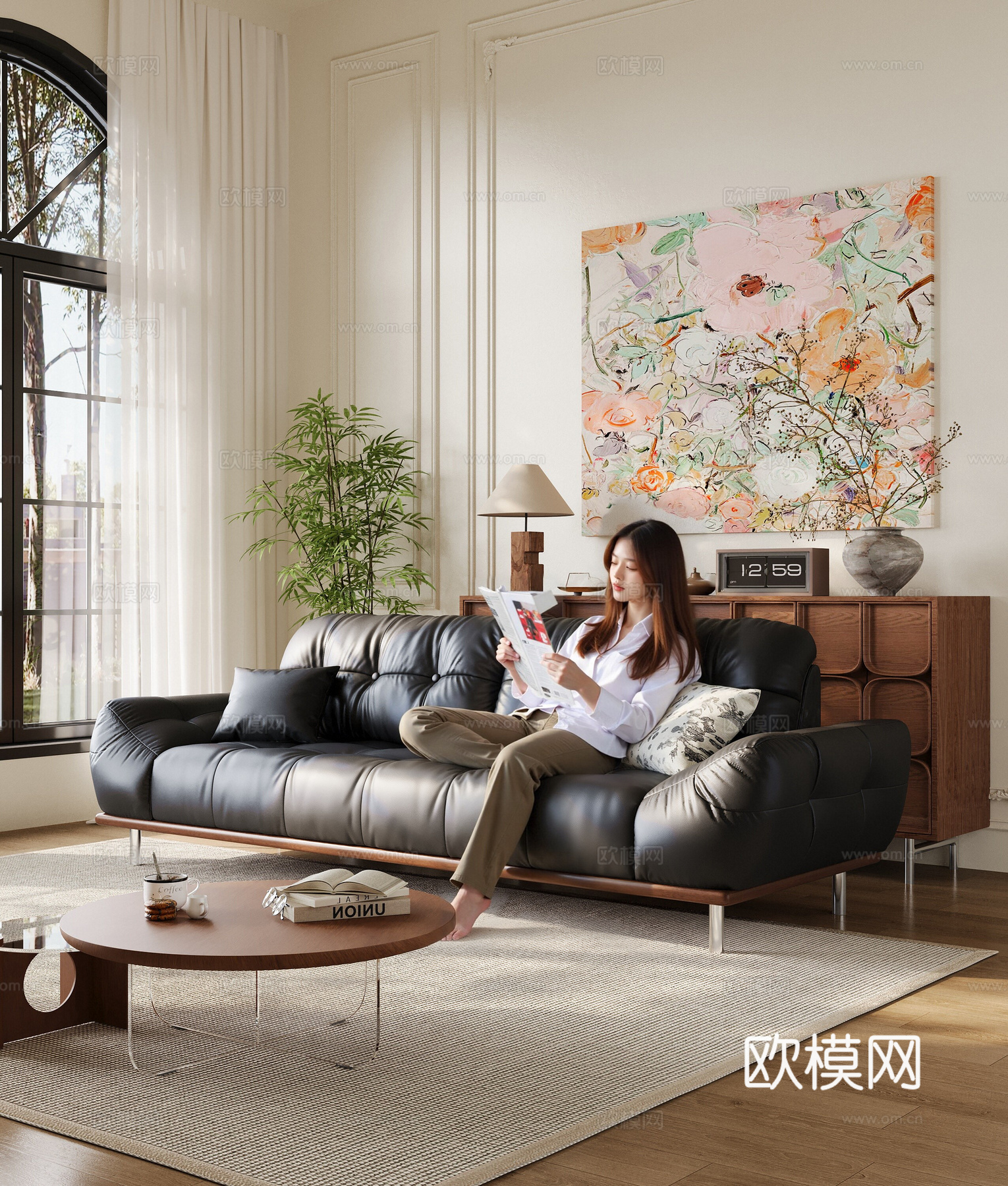 复古中古多人沙发_皮质沙发_沙发_复古沙发_中古沙发_多人沙3d模型