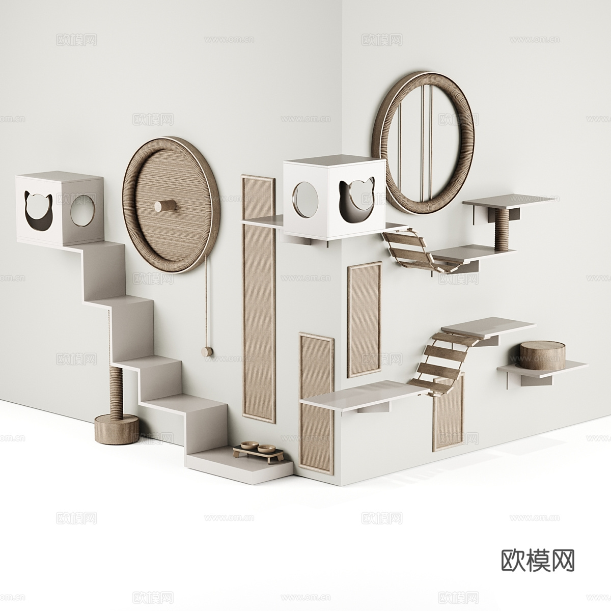 现代奶油风猫咪游乐设施3d模型