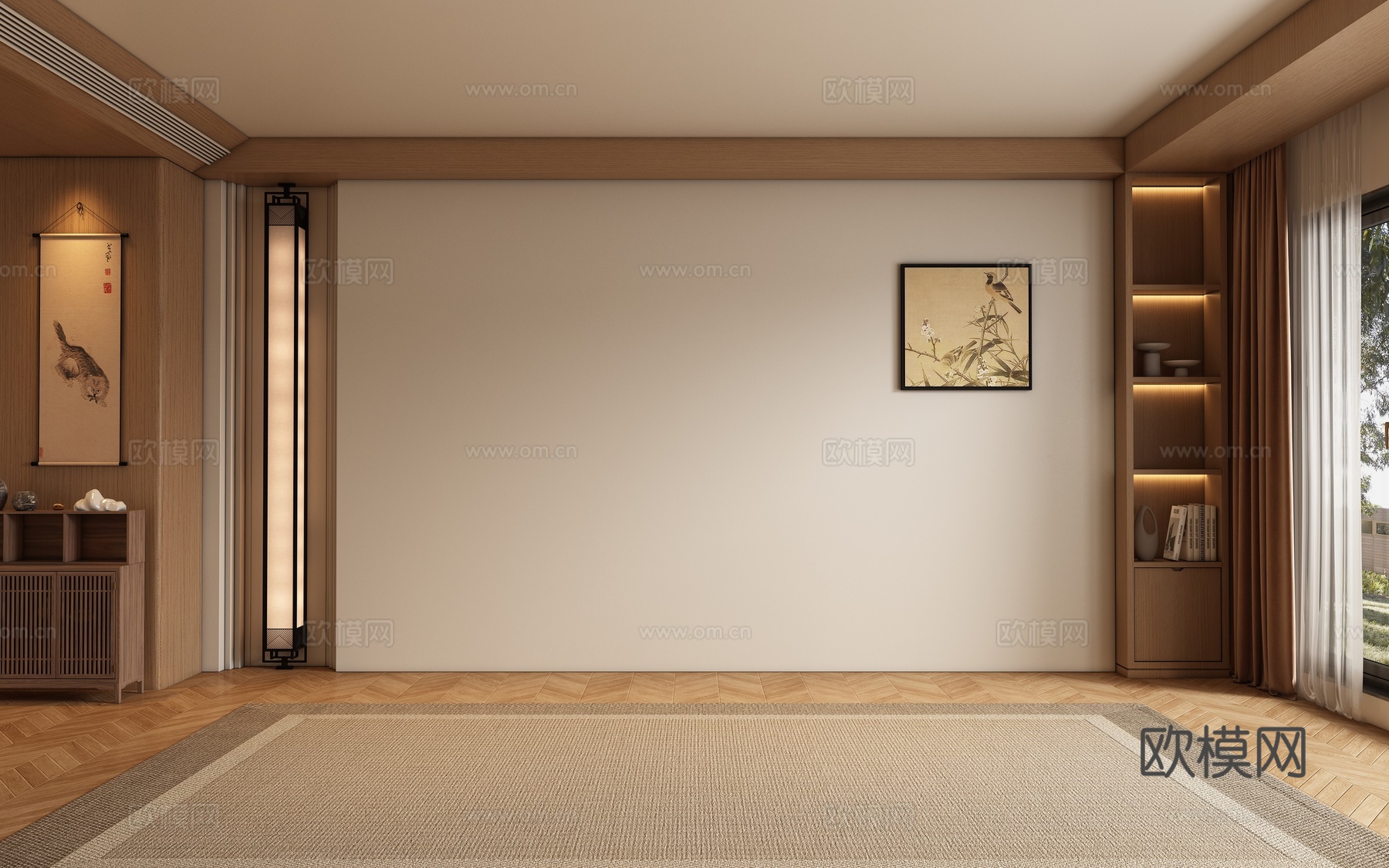 新中式宋式客厅背景墙3d模型